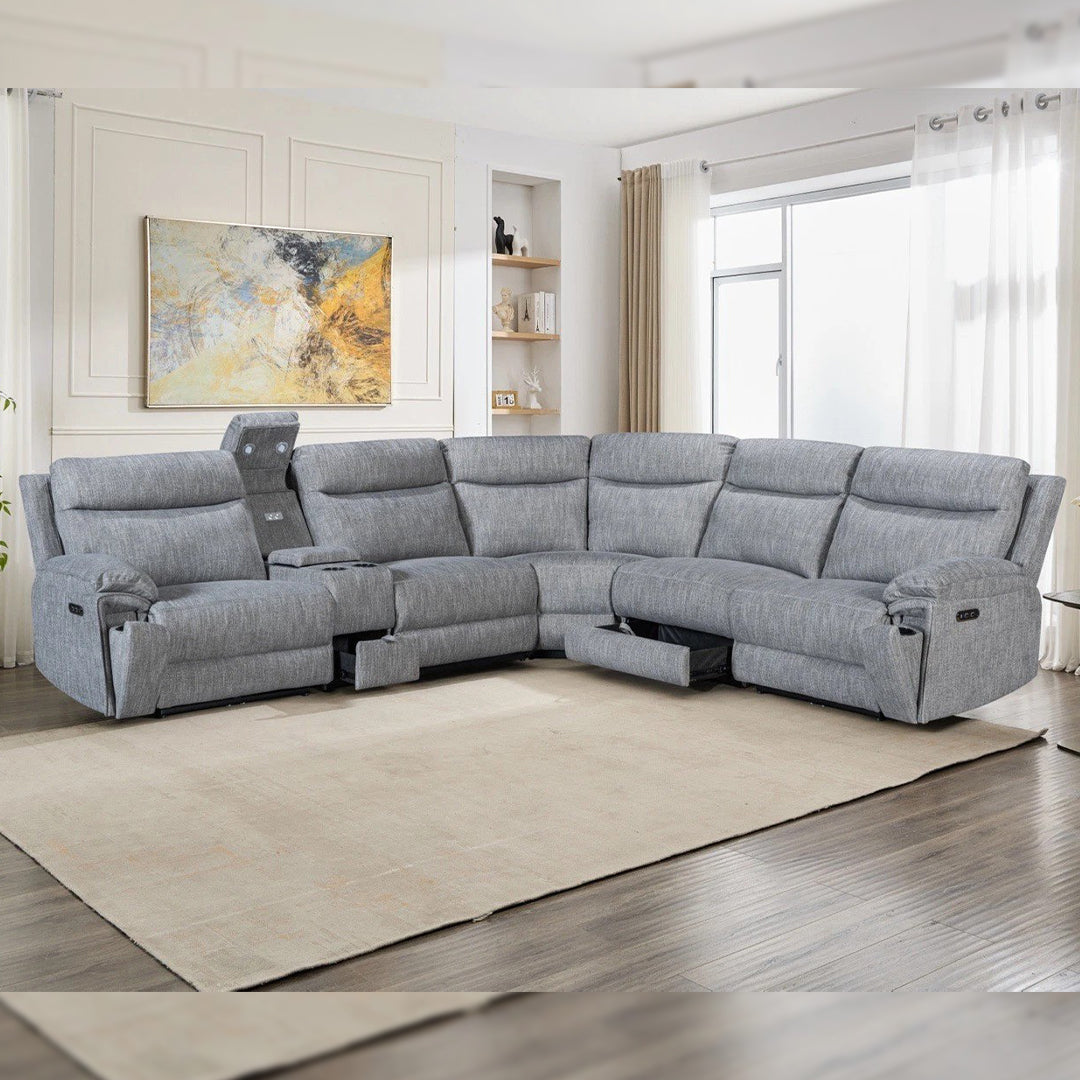 Hercules Express Fabric Electric Recliner Modular Corner Sofa With Cup Holders - USB Charging Ports - Power Recliner Sofa - Storage Box