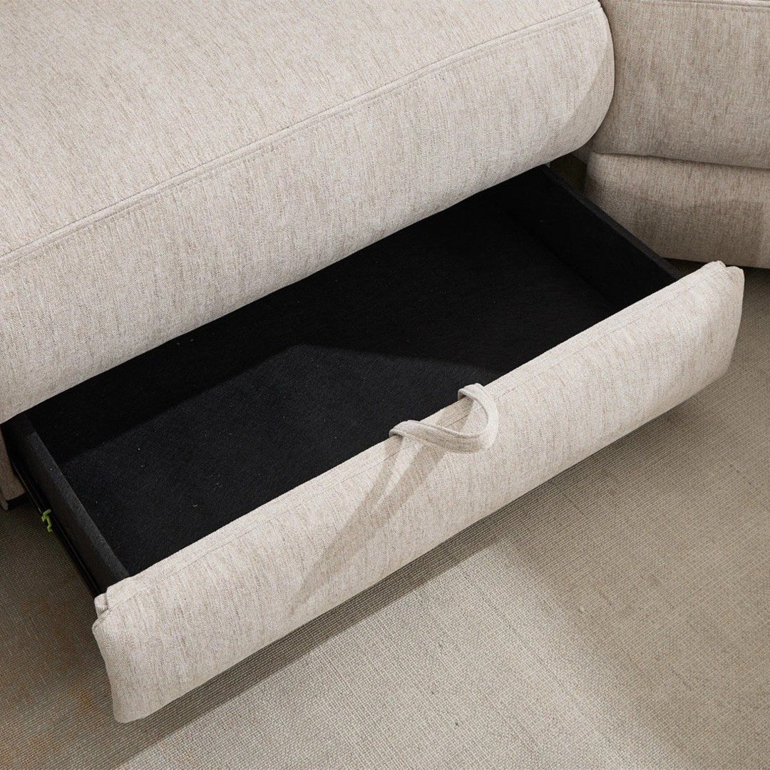 Hercules Express Fabric Electric Recliner Modular Corner Sofa With Cup Holders (Cream) - USB Charging Ports - Power Recliner Sofa - Storage Box