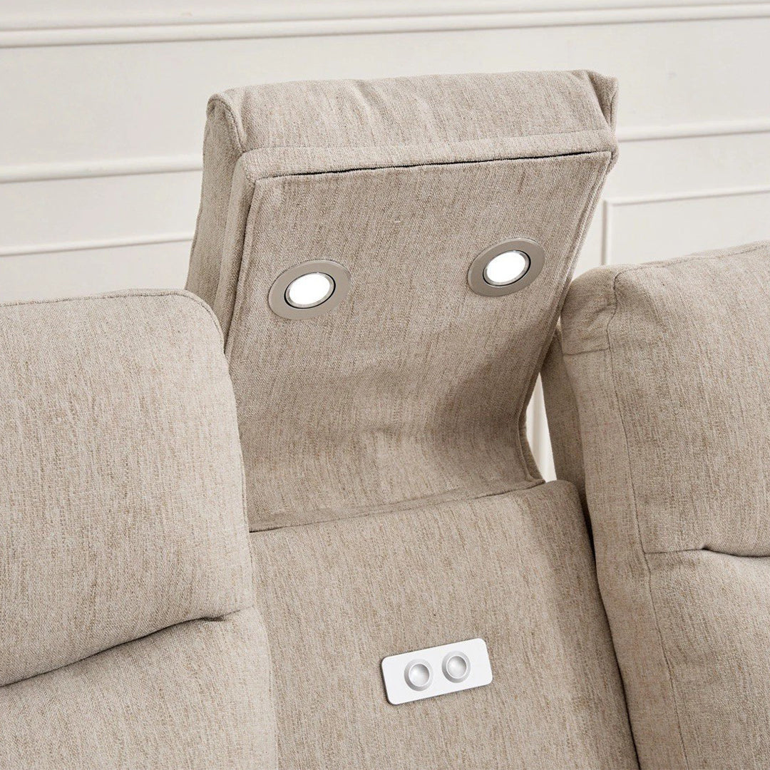 Hercules Express Fabric Electric Recliner Modular Corner Sofa With Cup Holders (Cream) - USB Charging Ports - Power Recliner Sofa - Storage Box