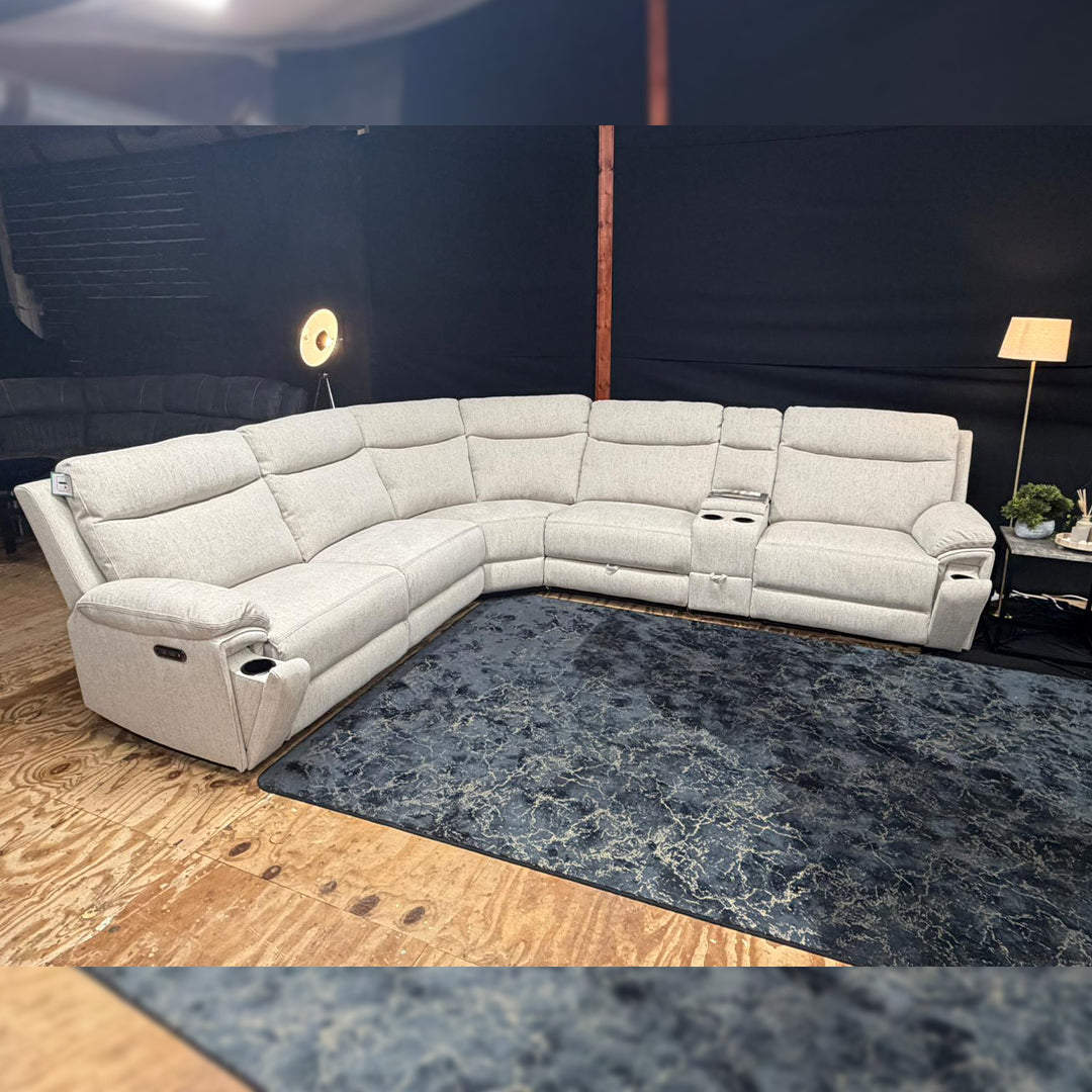 Hercules Express Fabric Electric Recliner Modular Corner Sofa With Cup Holders (Cream) - USB Charging Ports - Power Recliner Sofa - Storage Box