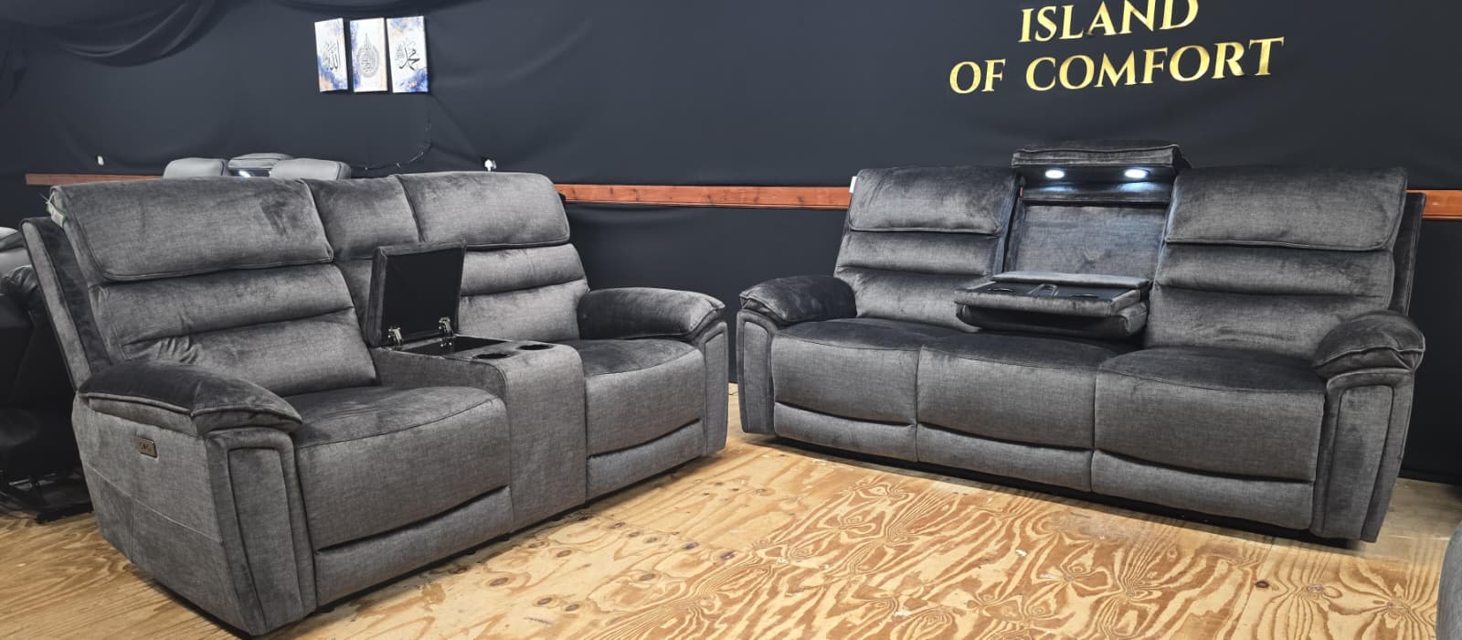 Lawson Fabric Electric Recliner Sofa With CupHolders -3+2 Seater Dark Grey 