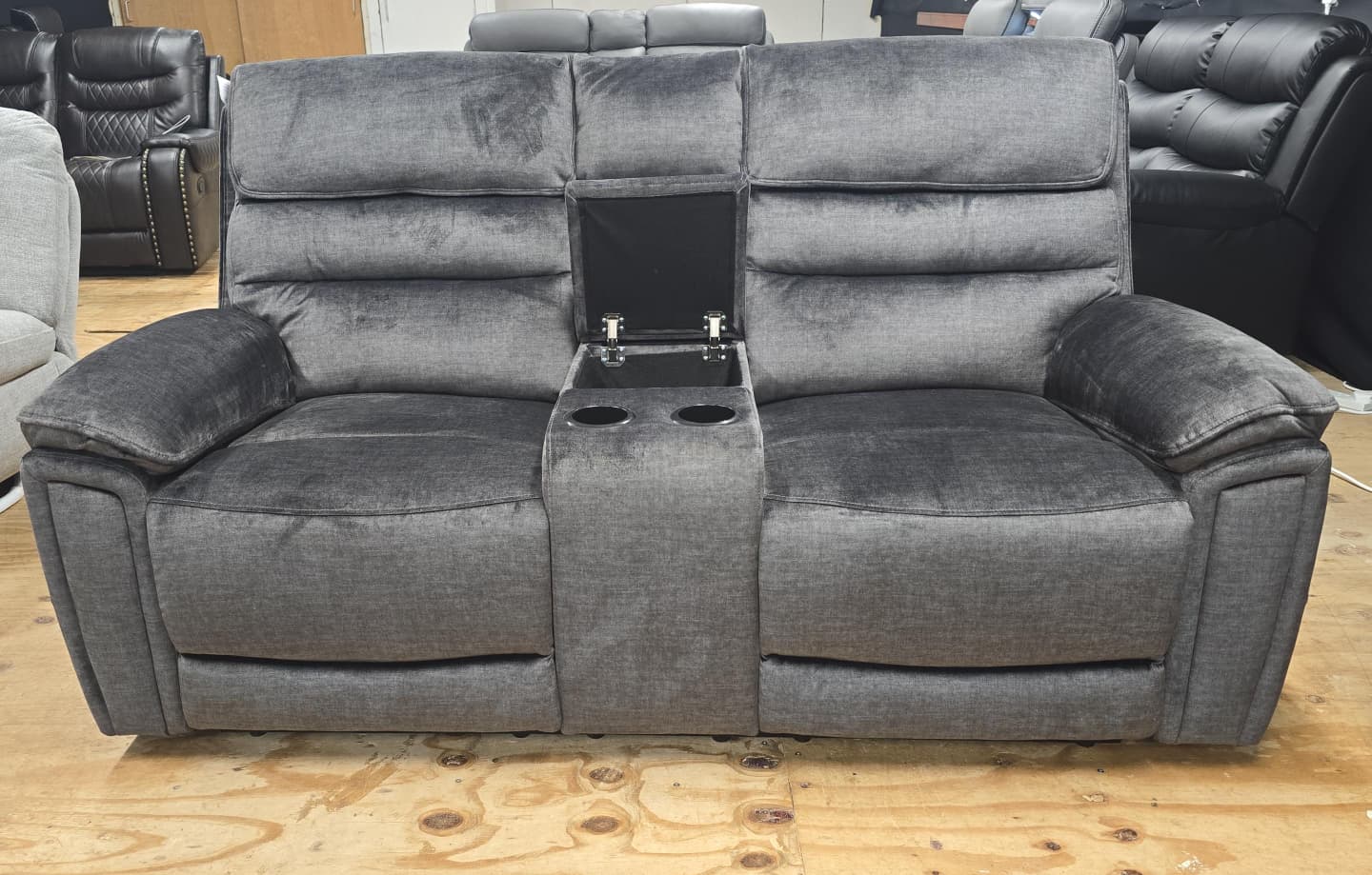 Lawson Fabric Electric Recliner Sofa With CupHolders -3+2 Seater Dark Grey 