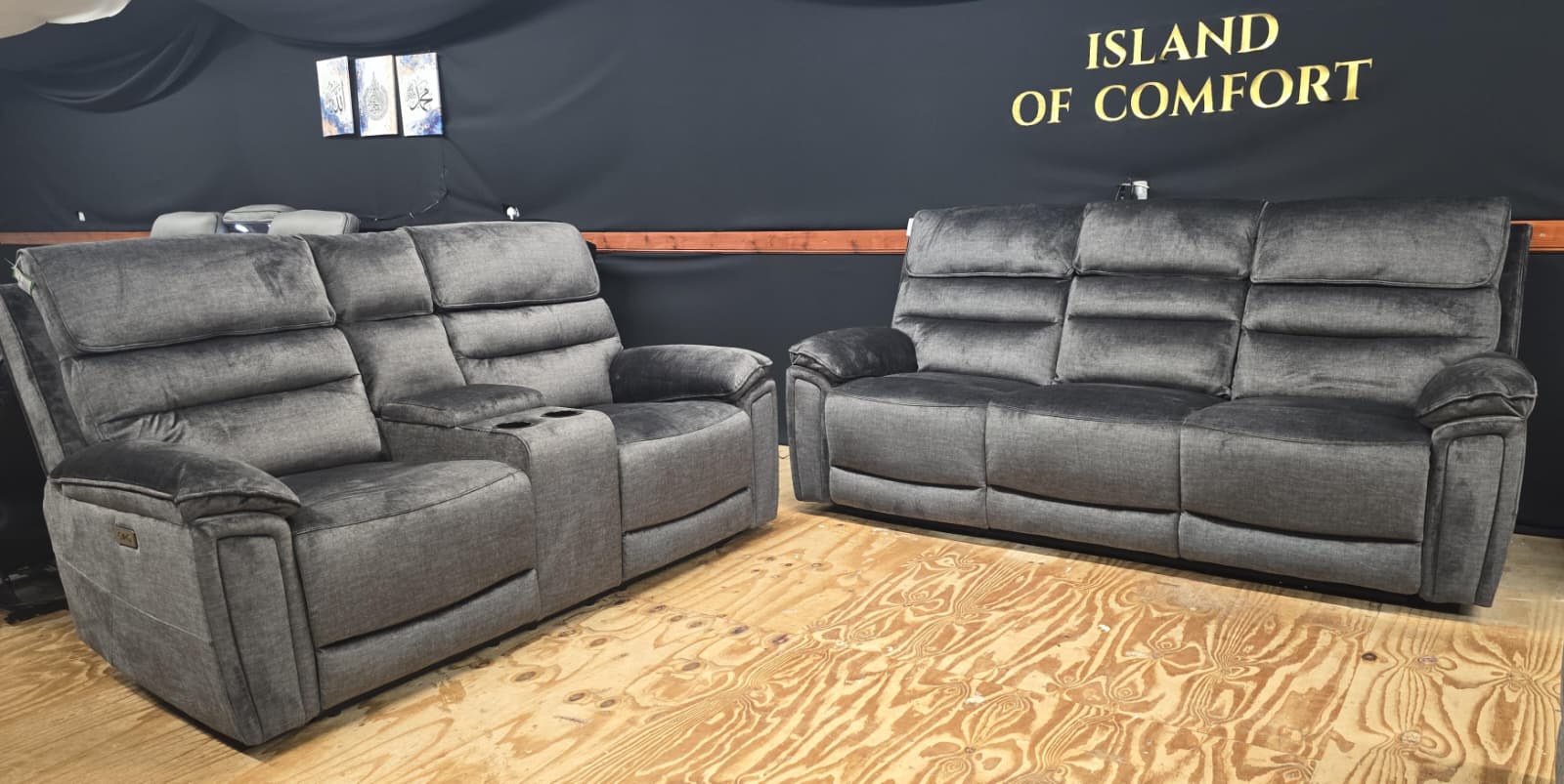 Lawson Fabric Electric Recliner Sofa With CupHolders -3+2 Seater Dark Grey 