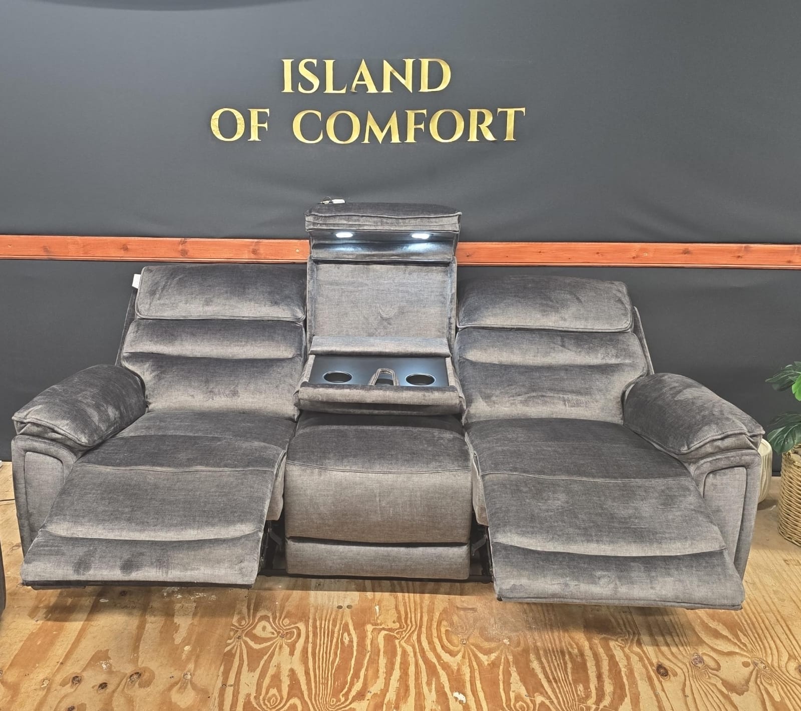 Lawson Fabric Electric Recliner Sofa With CupHolders -3+2 Seater Dark Grey 