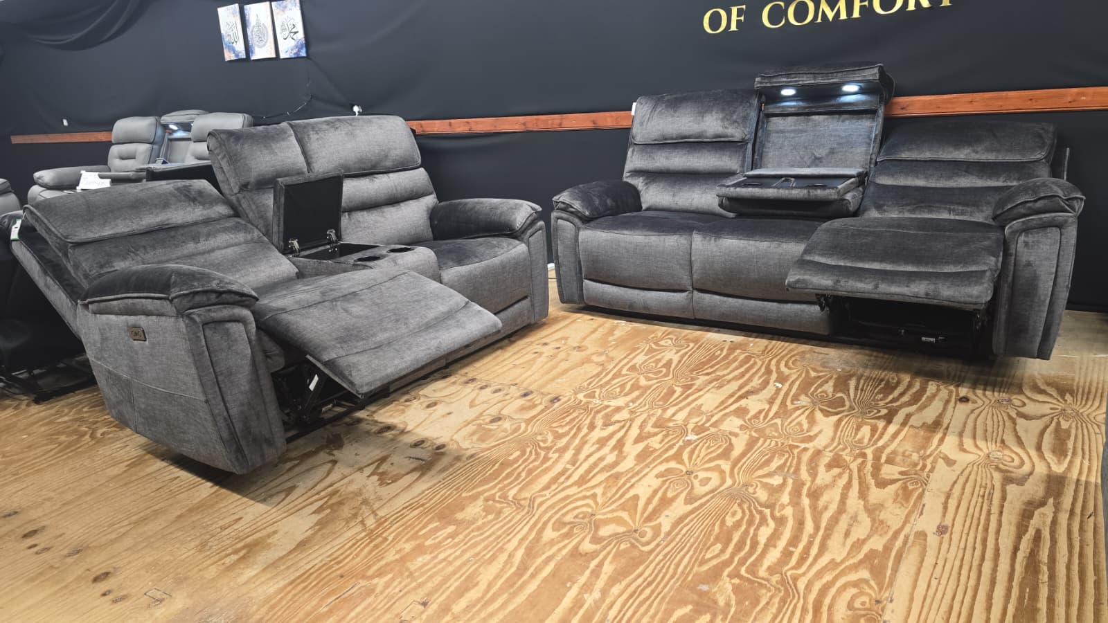 Lawson Fabric Electric Recliner Sofa With CupHolders -3+2 Seater Dark Grey 