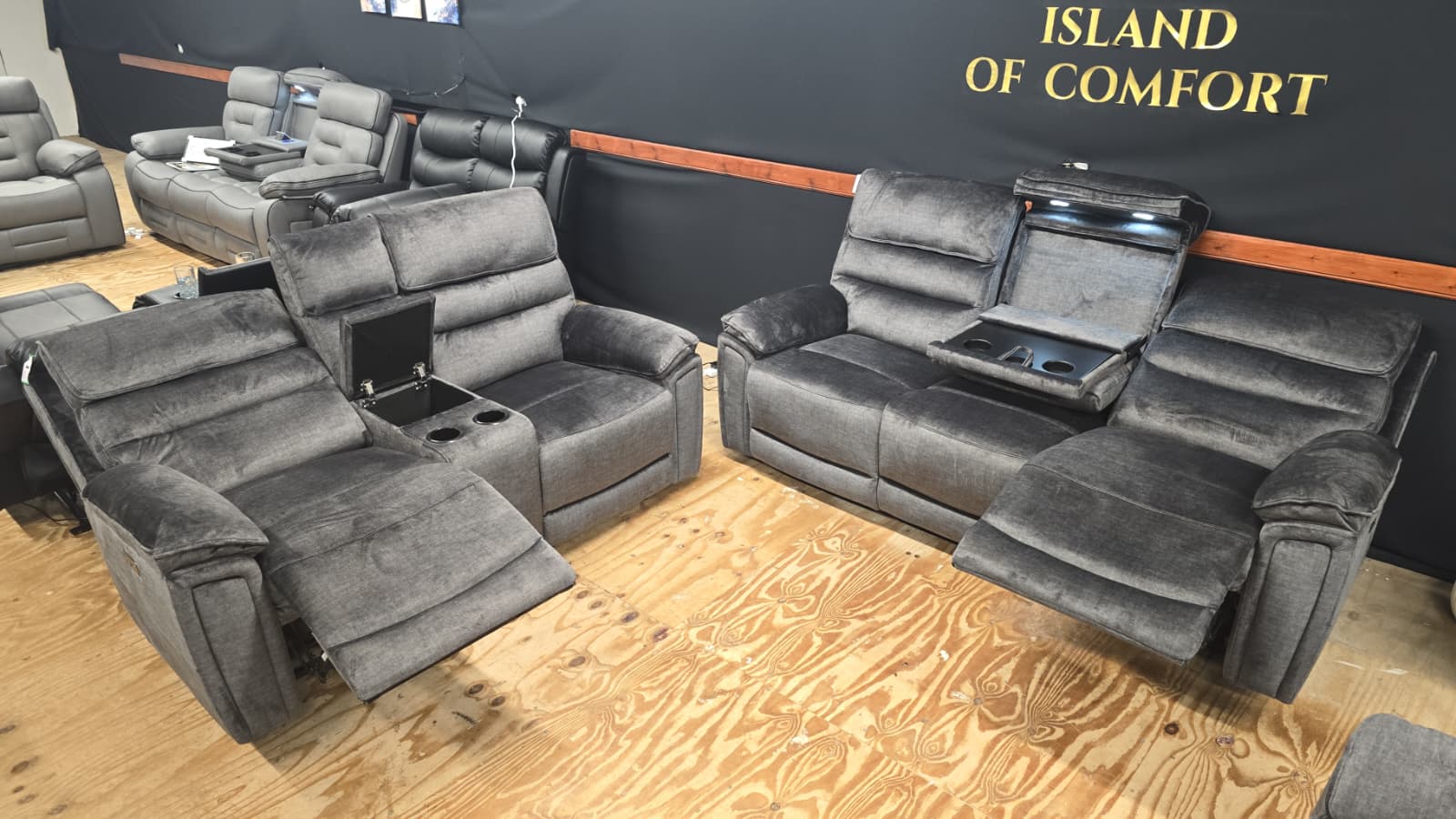 Lawson Fabric Electric Recliner Sofa With CupHolders -3+2 Seater Dark Grey 