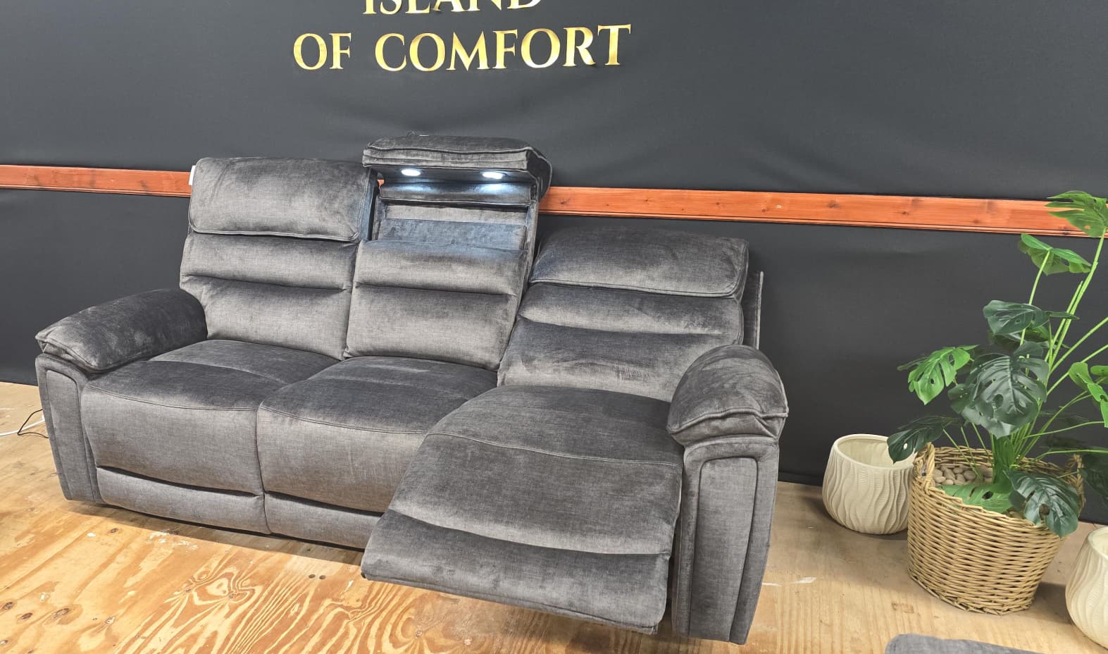 Lawson Fabric Electric Recliner Sofa With CupHolders -3+2 Seater Dark Grey 