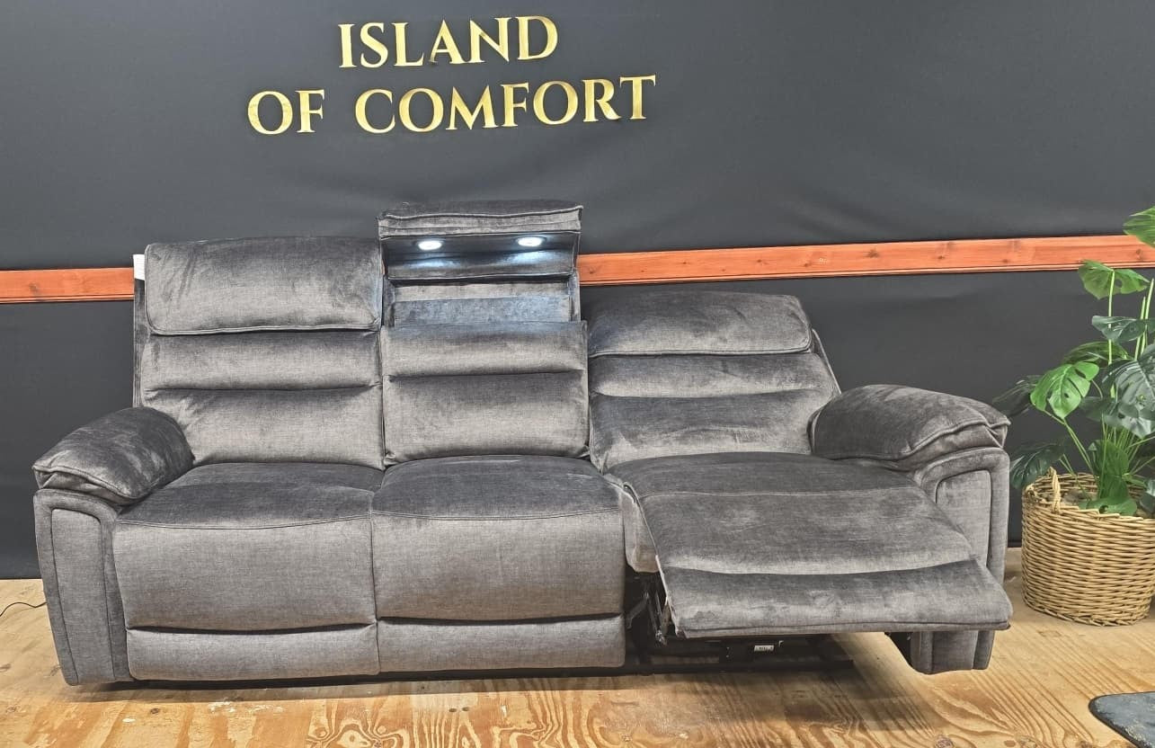 Lawson Fabric Electric Recliner Sofa With CupHolders -3+2 Seater Dark Grey 