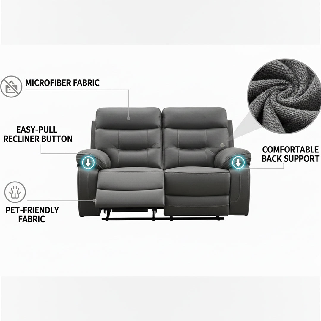 Lyon Premium Fabric Recliner 3+2 Seater Sofa Set - 3 and 2 Seater Manual Recliner - Fabric Sofa