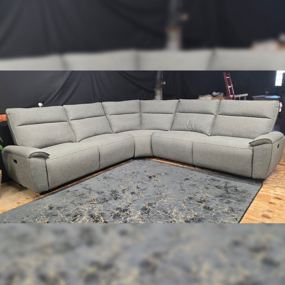 Aussie Express Fabric Recliner Corner Sofa 2 Corner 2 Power Recliner - USB Charging Ports - Type C Ports - Fabric Corner Sofa Grey