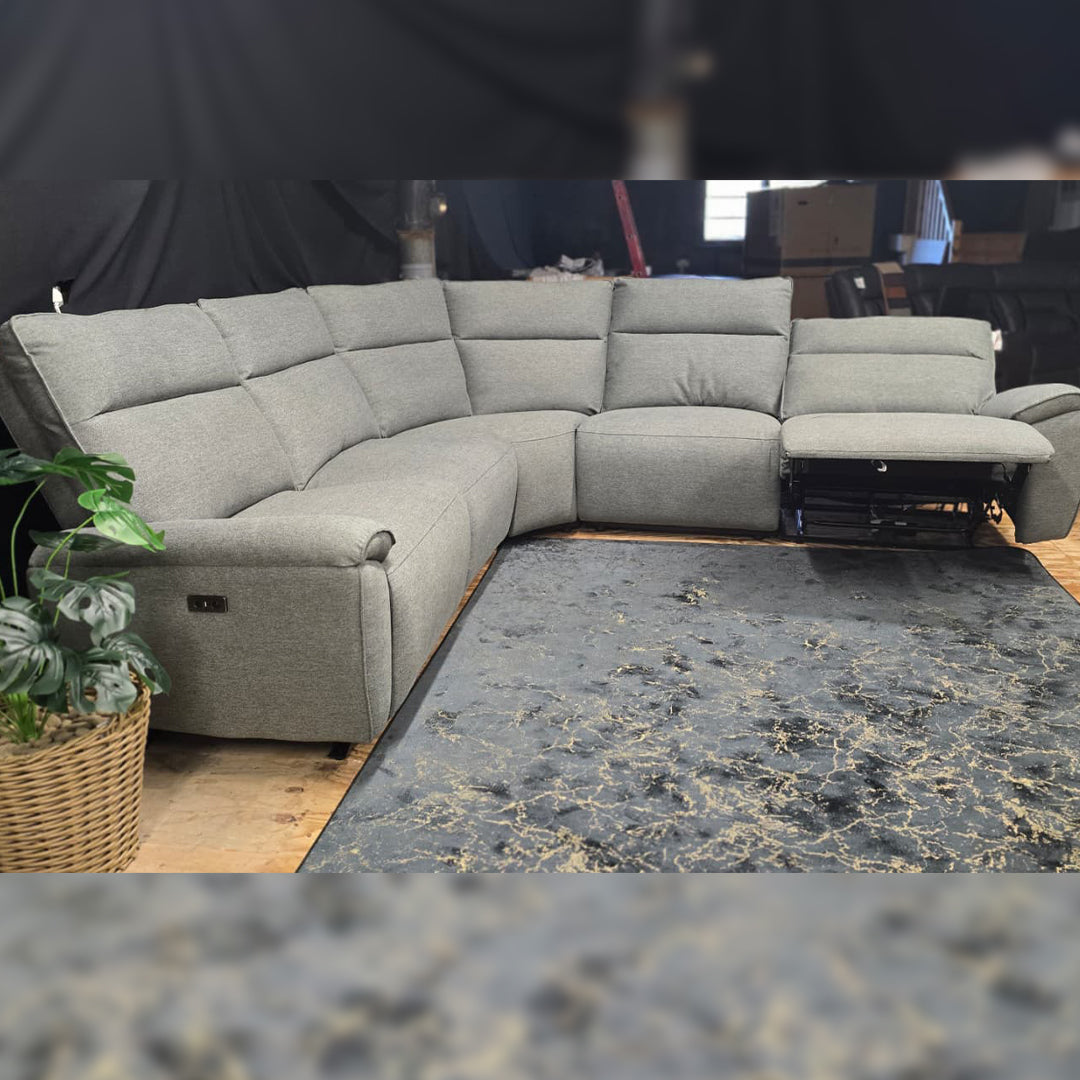 Aussie Express Fabric Recliner Corner Sofa 2 Corner 2 Power Recliner - USB Charging Ports - Type C Ports - Fabric Corner Sofa Grey