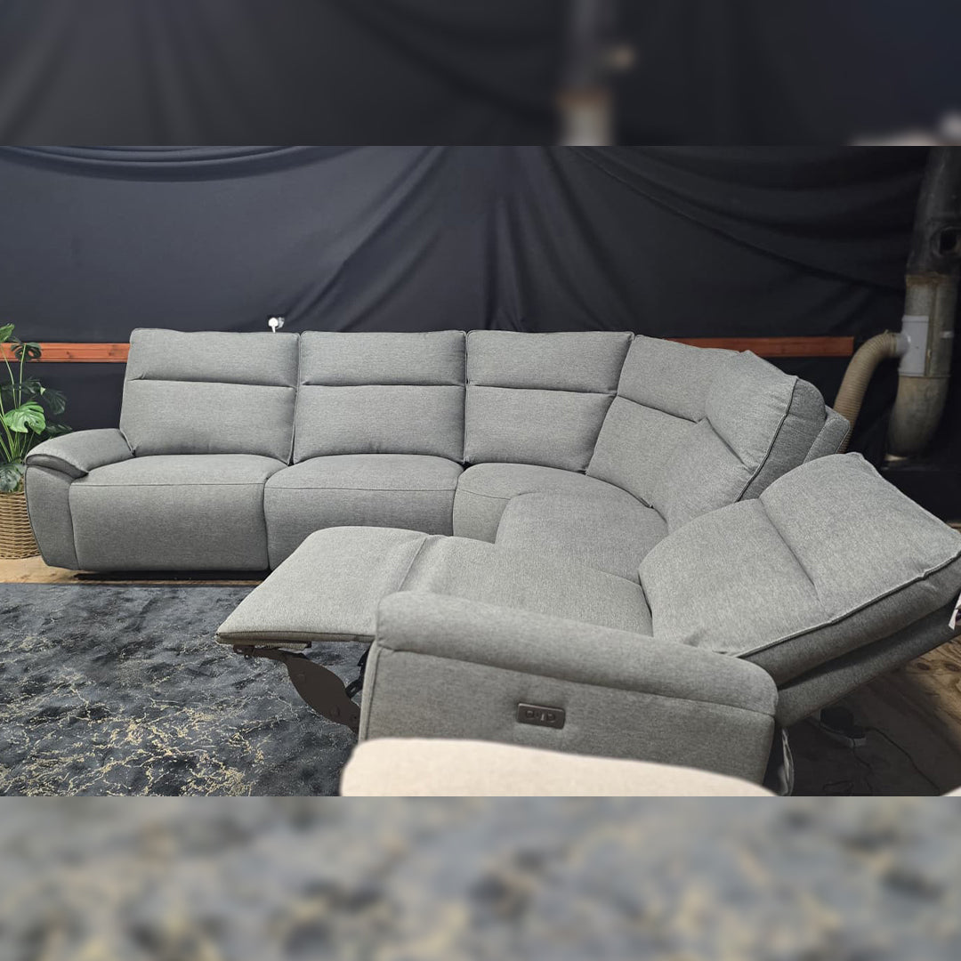 Aussie Express Fabric Recliner Corner Sofa 2 Corner 2 Power Recliner - USB Charging Ports - Type C Ports - Fabric Corner Sofa Grey