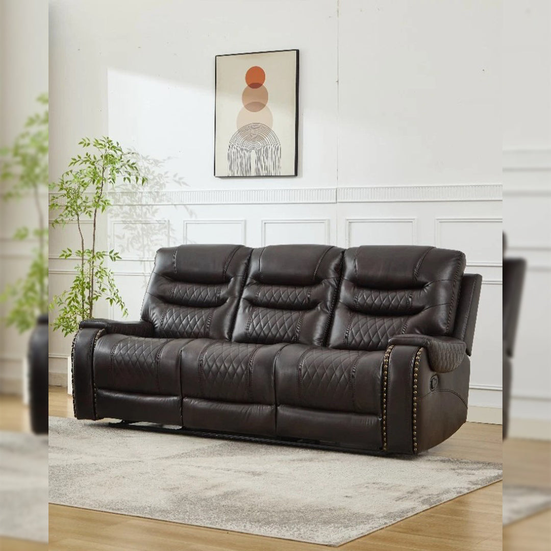 Nora Leather Recliner Sofa 3+2 Seater Set Brown - 3 and 2 Seater Manual Recliner Couch - Leather Sofa