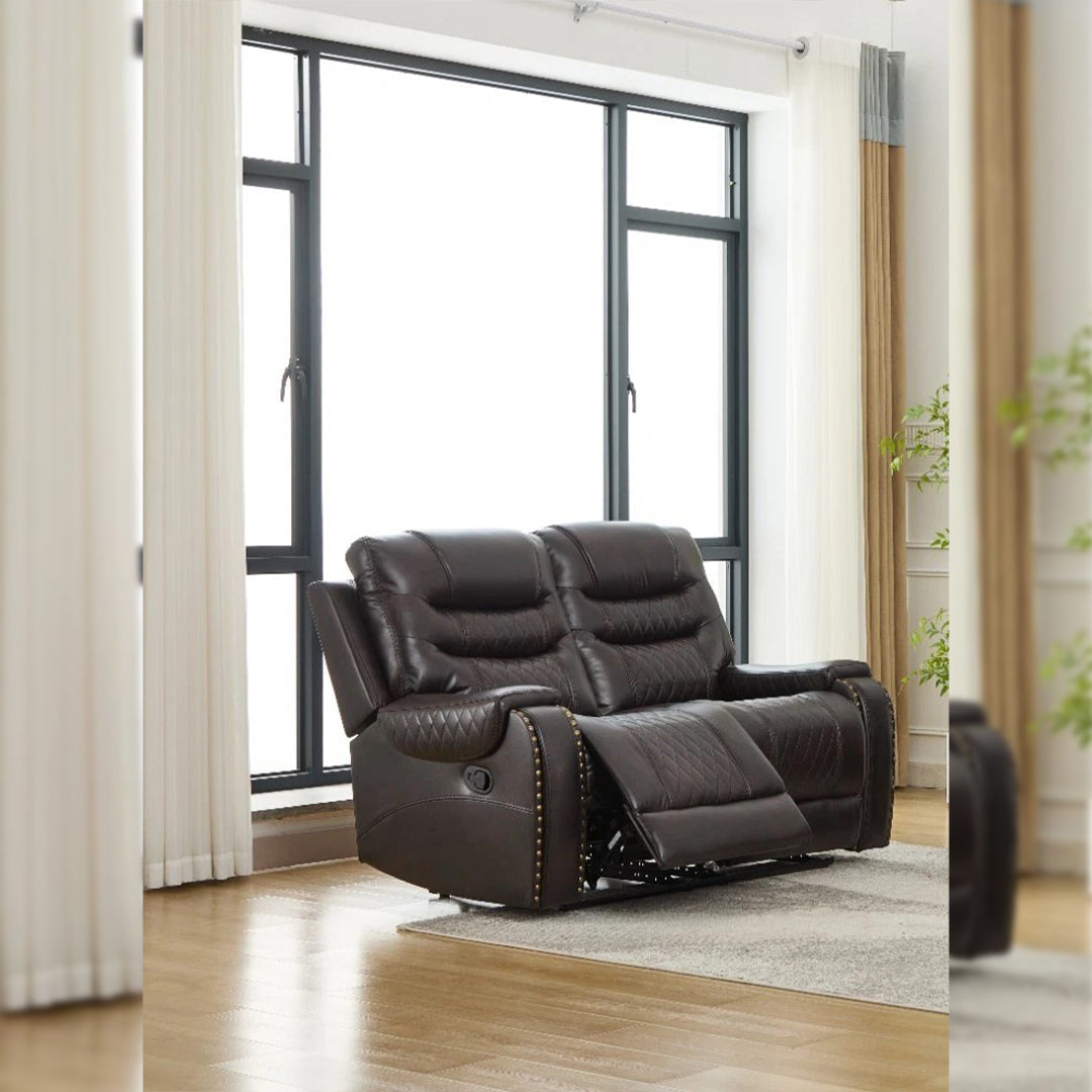 Nora Leather Recliner Sofa 3+2 Seater Set Brown - 3 and 2 Seater Manual Recliner Couch - Leather Sofa