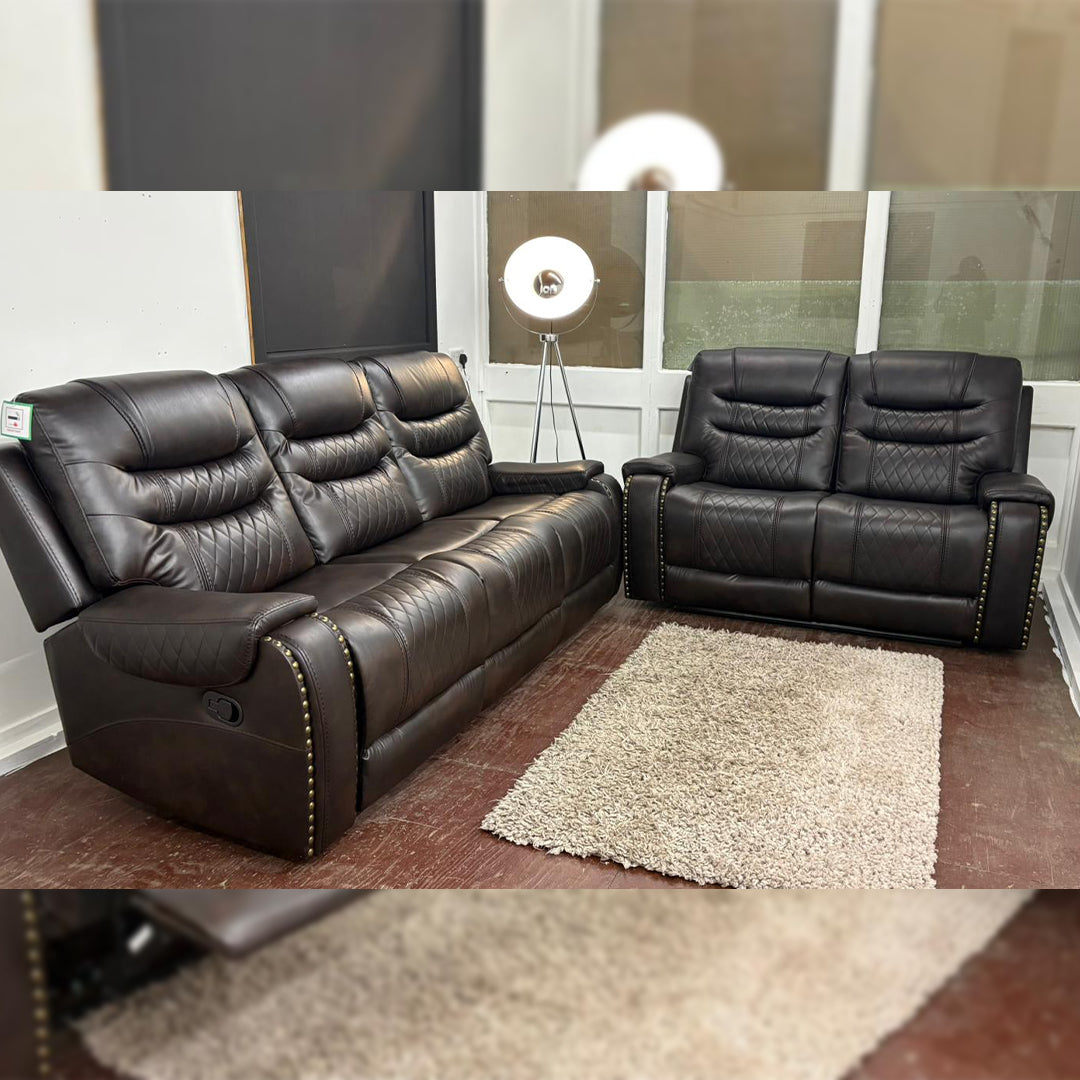 Nora Leather Recliner Sofa 3+2 Seater Set Brown - 3 and 2 Seater Manual Recliner Couch - Leather Sofa