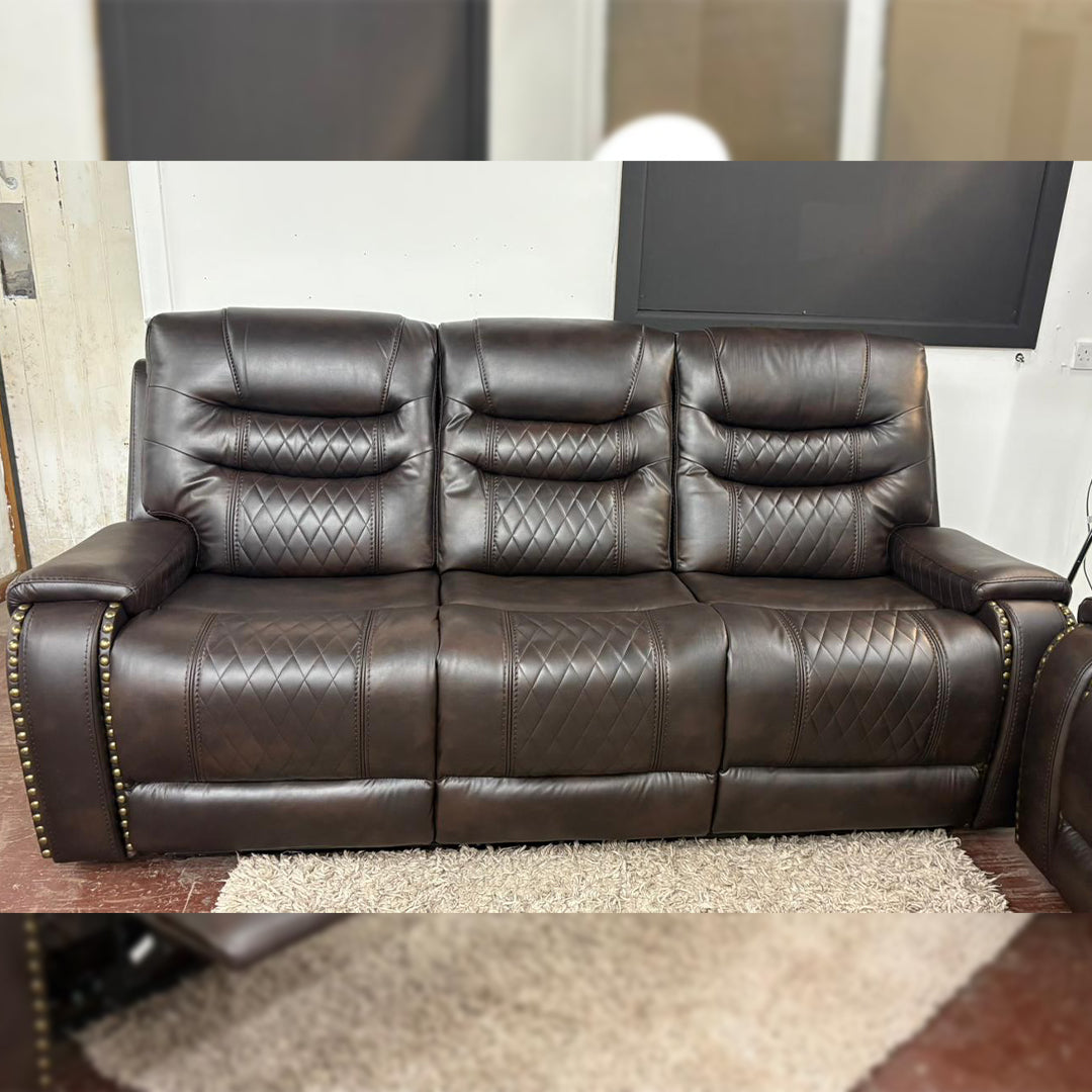 Nora Leather Recliner Sofa 3+2 Seater Set Brown - 3 and 2 Seater Manual Recliner Couch - Leather Sofa