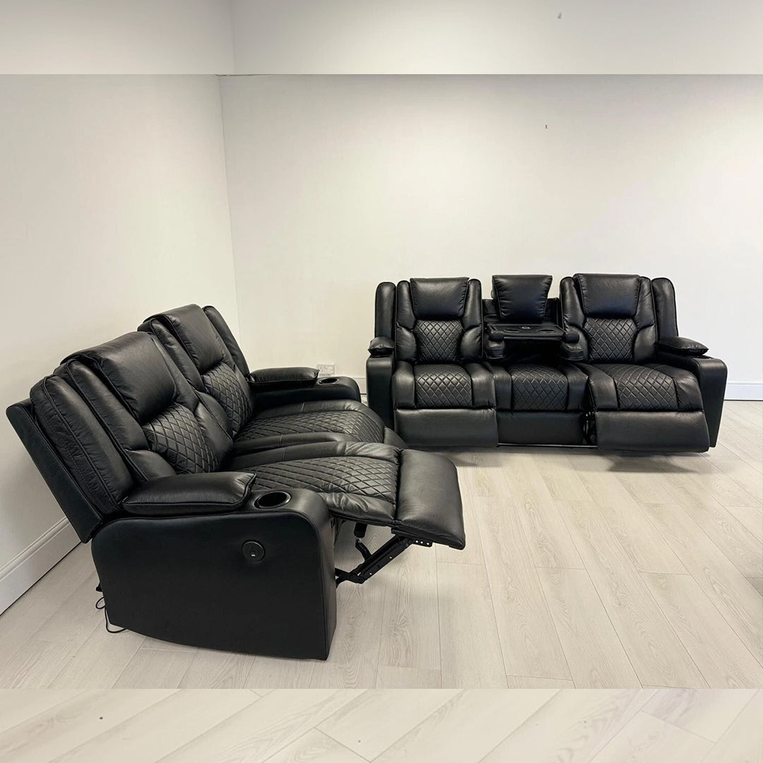 Orlando Leather Electric Recliners Sofa With Cupholders - 3+2 Seater Sofa/LED Lights/Wireless Charging/USB Charging Ports/Storage