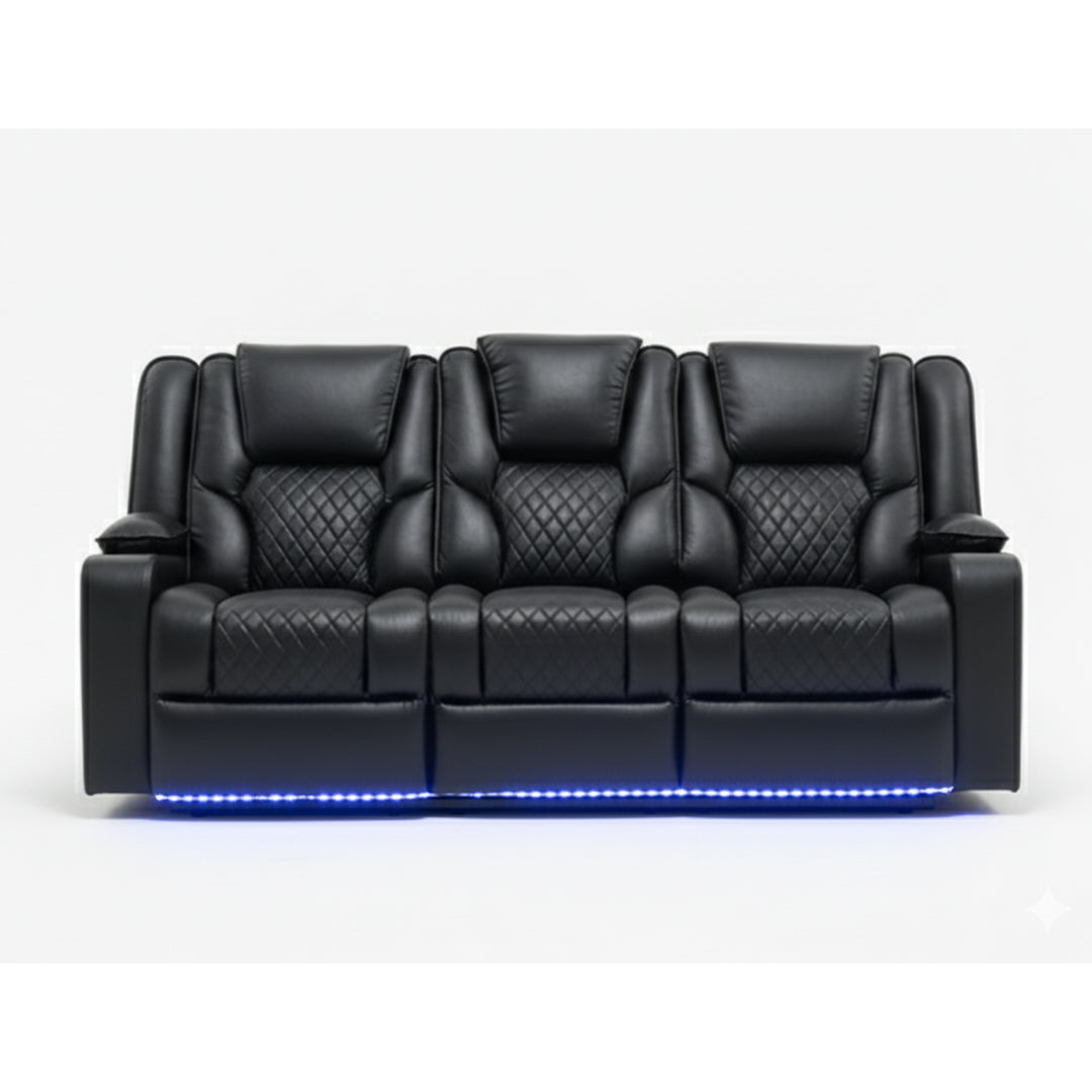 Orlando Leather Electric Recliners Sofa With Cupholders - 3+2 Seater Sofa/LED Lights/Wireless Charging/USB Charging Ports/Storage