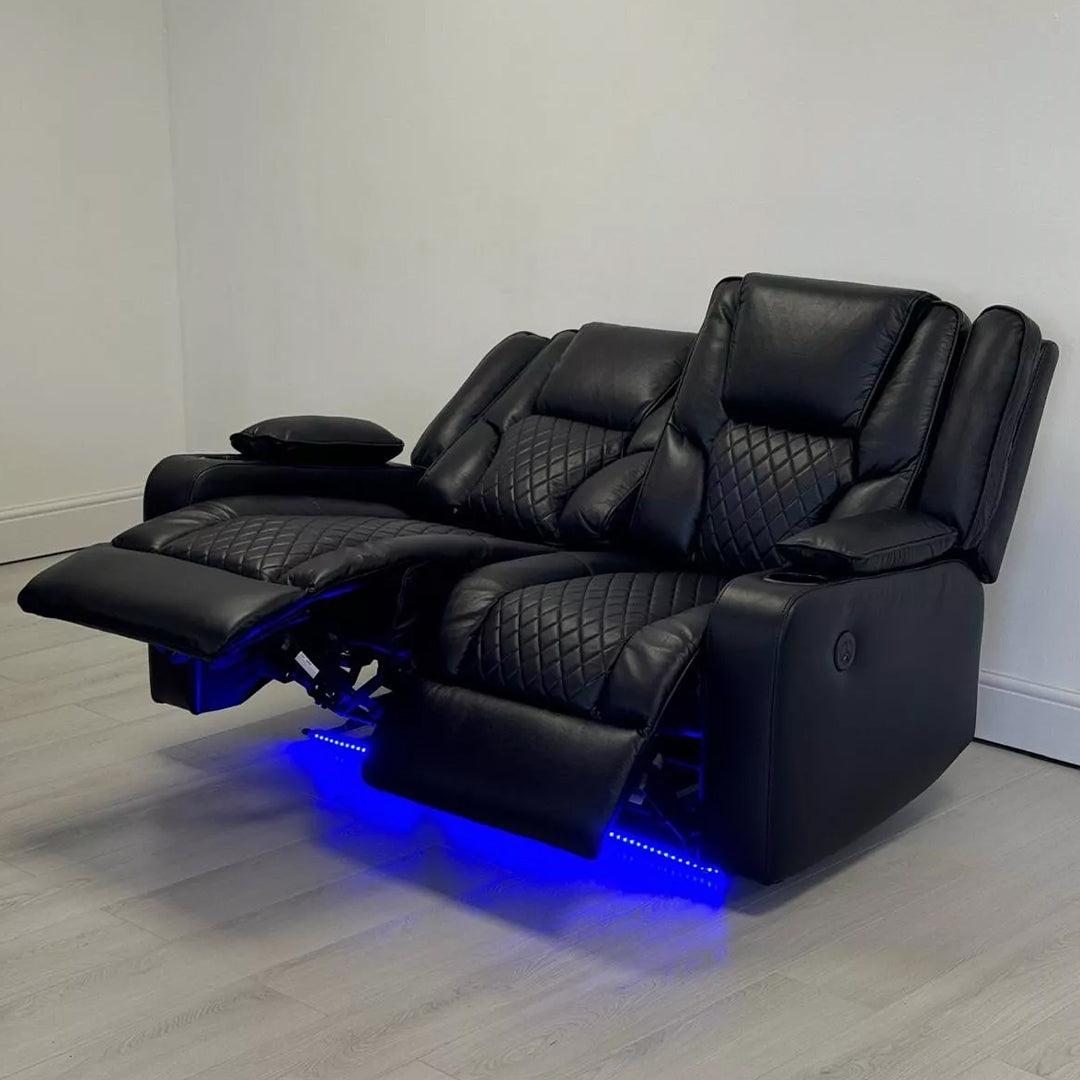Orlando Leather Electric Recliners Sofa With Cupholders - 3+2 Seater Sofa/LED Lights/Wireless Charging/USB Charging Ports/Storage