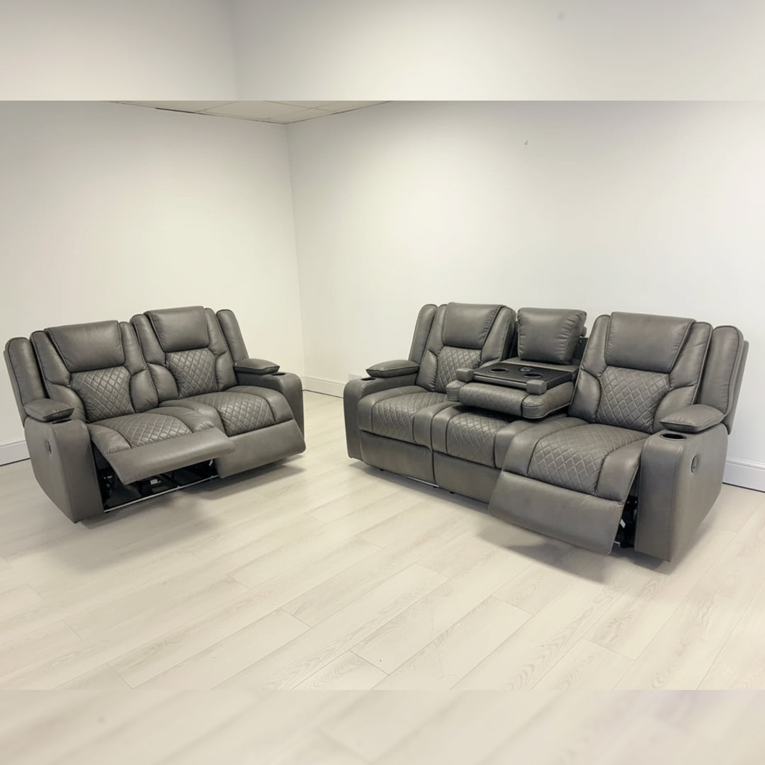 Orlando Leather Electric Recliners Sofa With Cupholders - 3+2 Seater Sofa/LED Lights/Wireless Charging/USB Charging Ports/Storage