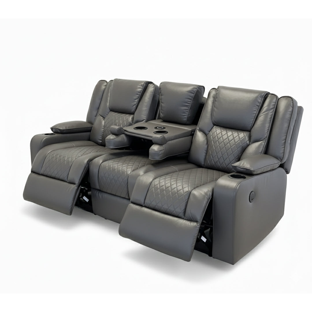 Orlando Leather Electric Recliners Sofa With Cupholders - 3+2 Seater Sofa/LED Lights/Wireless Charging/USB Charging Ports/Storage