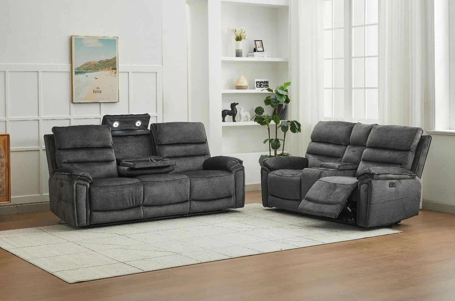 Lawson Fabric Electric Recliner Sofa With CupHolders -3+2 Seater Dark Grey 