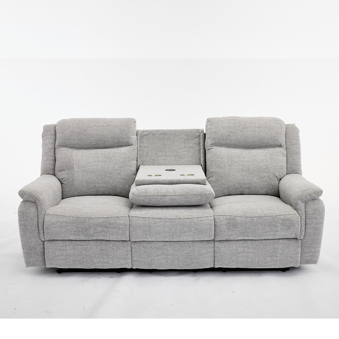 Siyara Fabric Electric Recliners Sofa With Cupholders (Grey/Beige)- 3+2 Seater Sofa Cooling Cup-Holders/Bluetooth Speakers/Wireless Charging/Type-C Ports/USB Charging Ports/Storage