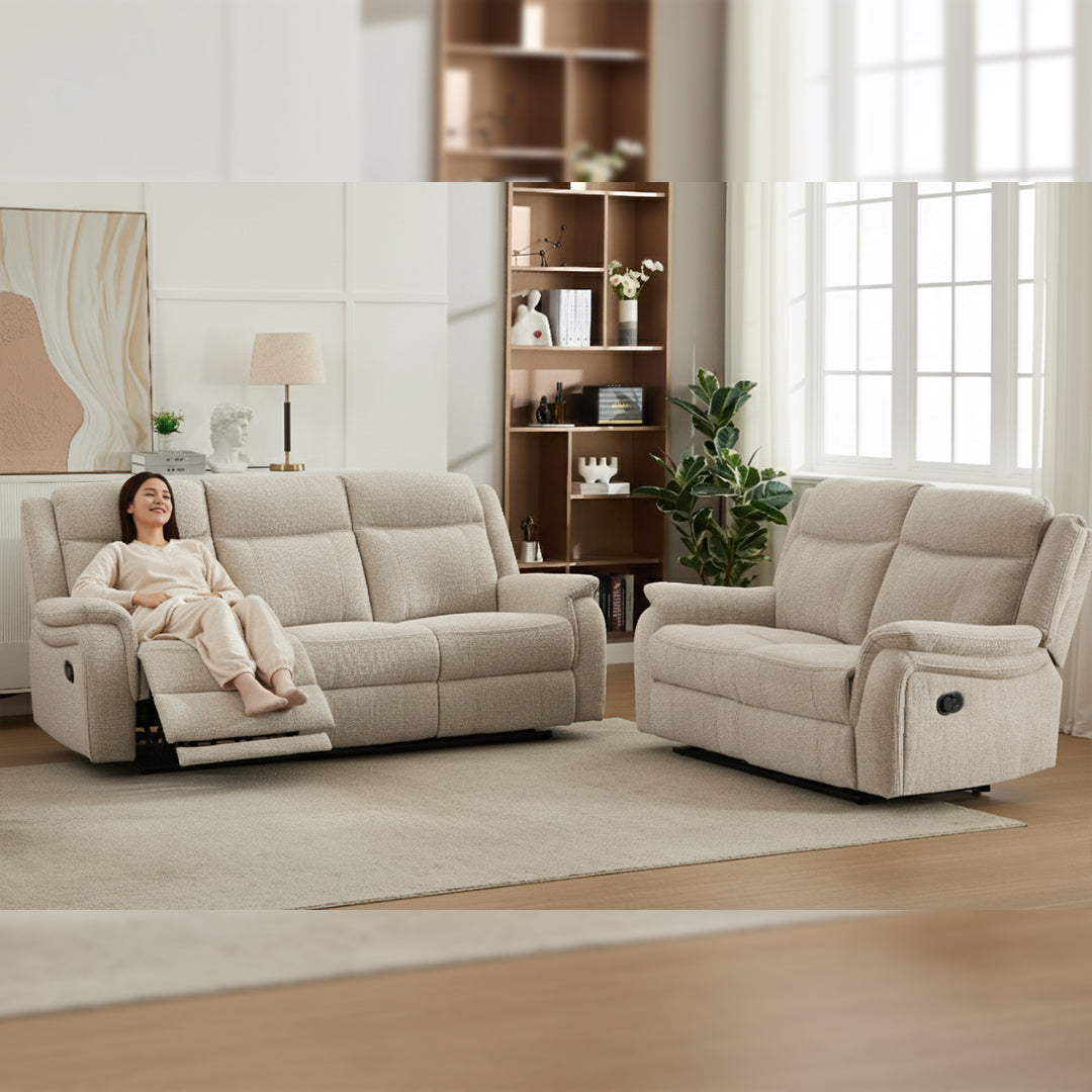 Siyara Fabric Recliner 3+2 Seater Sofa Set - 3 and 2 Seater Manual Recliner Sofa - Premium Quality Couch for Living Room