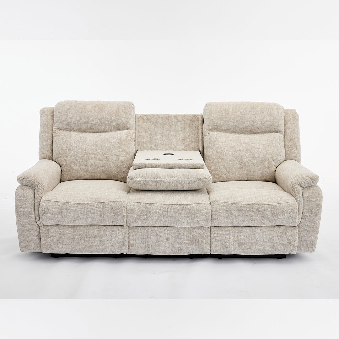 Siyara Fabric Electric Recliners Sofa With Cupholders (Grey/Beige)- 3+2 Seater Sofa Cooling Cup-Holders/Bluetooth Speakers/Wireless Charging/Type-C Ports/USB Charging Ports/Storage