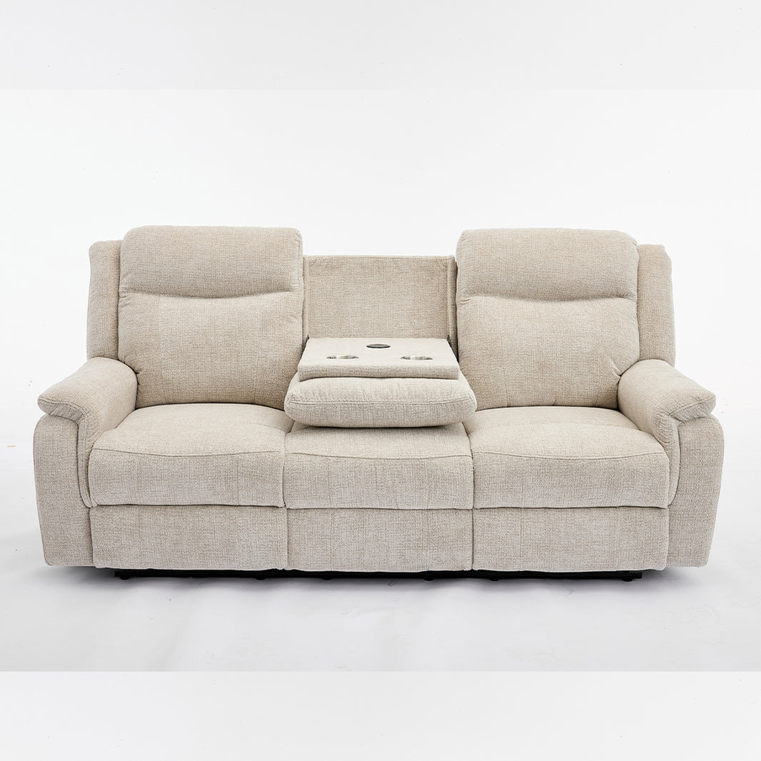 Siyara Fabric Electric Recliners Sofa With Cupholders (Grey/Beige)- 3+2 Seater Sofa Cooling Cup-Holders/Bluetooth Speakers/Wireless Charging/Type-C Ports/USB Charging Ports/Storage