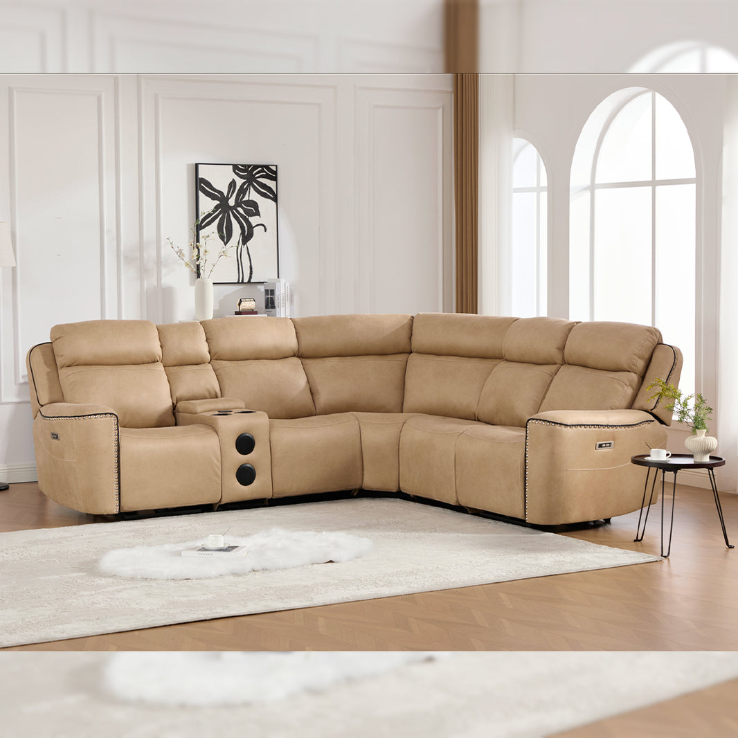 Hugo Fabric Electric Recliner Corner Sofa With Cup Holders - Modular (Left and Right Hand) Preimum Range Quality Corner Sofa With Cooling-Cup Holders/Bluetooth Speakers/Wireless Charging Pad/USB Charging