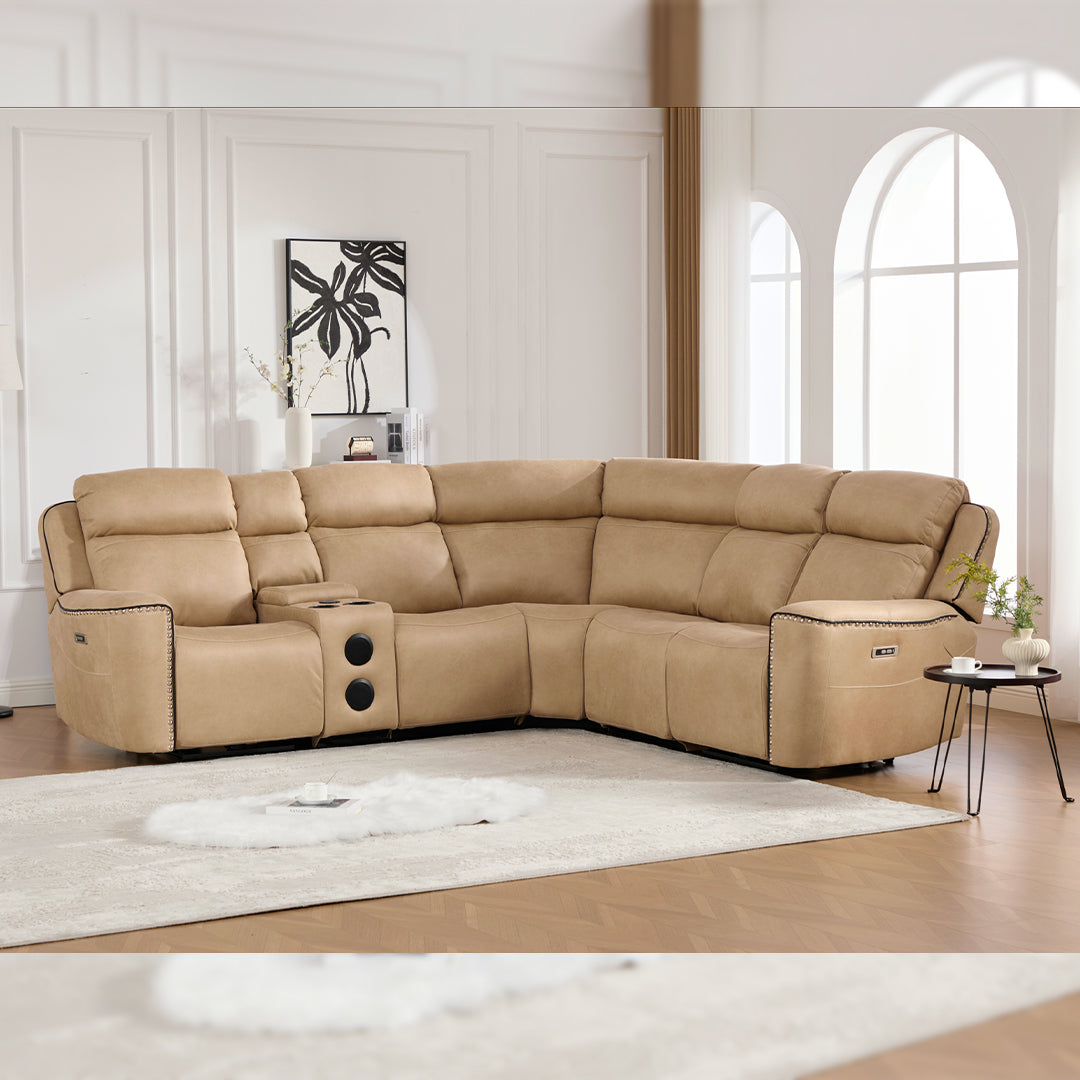 Hugo Fabric Electric Recliner Corner Sofa With Cup Holders - Modular (Left and Right Hand) Preimum Range Quality Corner Sofa With Cooling-Cup Holders/Bluetooth Speakers/Wireless Charging Pad/USB Charging