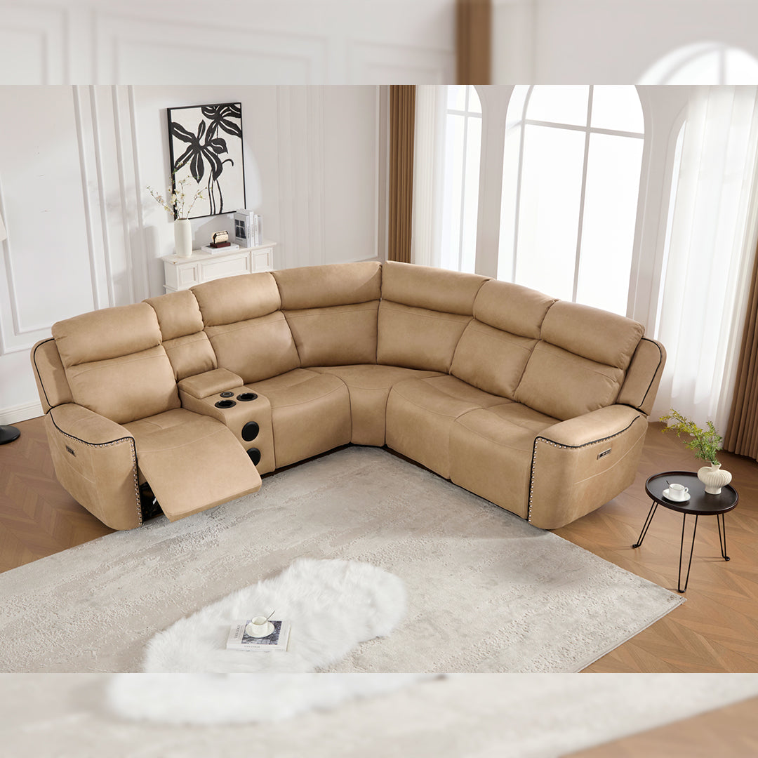 Hugo Fabric Electric Recliner Corner Sofa With Cup Holders - Modular (Left and Right Hand) Preimum Range Quality Corner Sofa With Cooling-Cup Holders/Bluetooth Speakers/Wireless Charging Pad/USB Charging