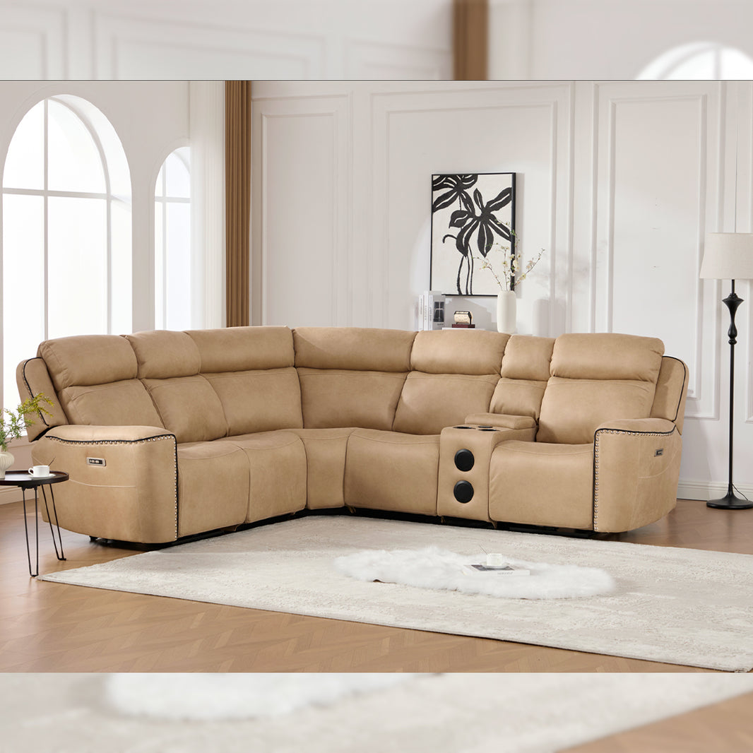 Hugo Fabric Electric Recliner Corner Sofa With Cup Holders - Modular (Left and Right Hand) Preimum Range Quality Corner Sofa With Cooling-Cup Holders/Bluetooth Speakers/Wireless Charging Pad/USB Charging