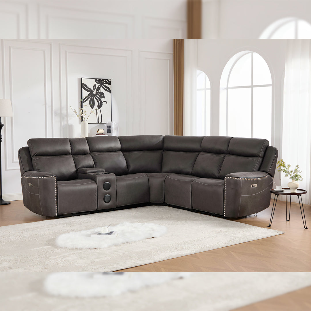 Hugo Fabric Electric Recliner Corner Sofa With Cup Holders - Modular (Left and Right Hand) Preimum Range Quality Corner Sofa With Cooling-Cup Holders/Bluetooth Speakers/Wireless Charging Pad/USB Charging