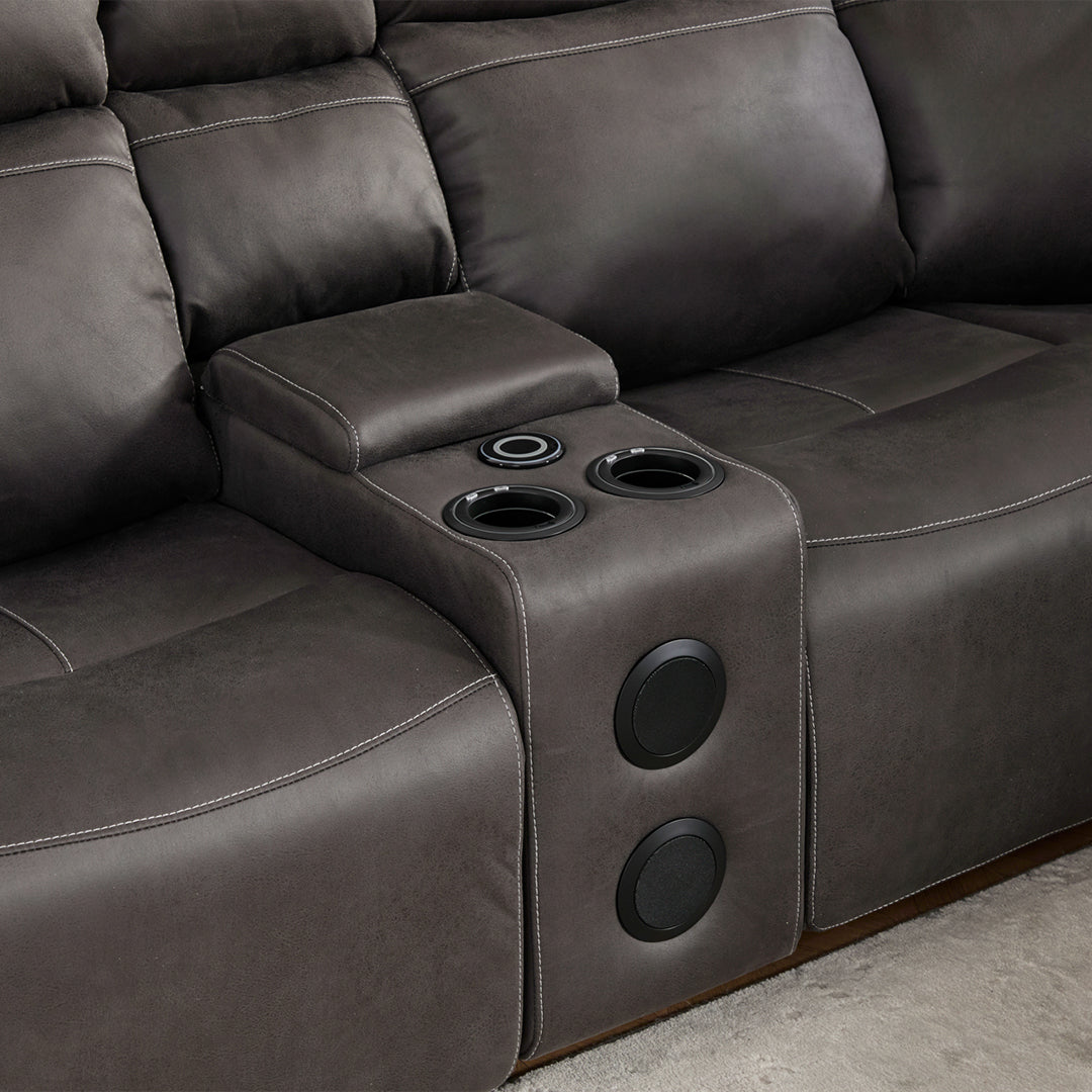Hugo Fabric Electric Recliner Corner Sofa With Cup Holders - Modular (Left and Right Hand) Preimum Range Quality Corner Sofa With Cooling-Cup Holders/Bluetooth Speakers/Wireless Charging Pad/USB Charging