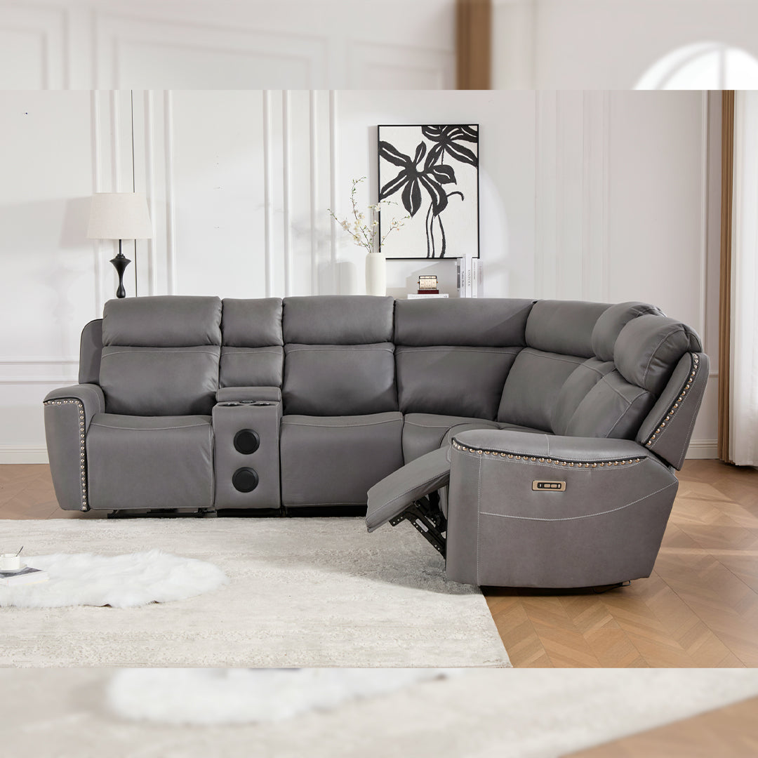 Hugo Fabric Electric Recliner Corner Sofa With Cup Holders - Modular (Left and Right Hand) Preimum Range Quality Corner Sofa With Cooling-Cup Holders/Bluetooth Speakers/Wireless Charging Pad/USB Charging