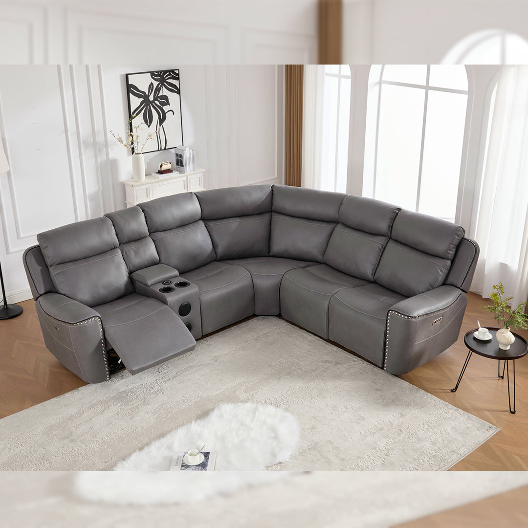Hugo Fabric Electric Recliner Corner Sofa With Cup Holders - Modular (Left and Right Hand) Preimum Range Quality Corner Sofa With Cooling-Cup Holders/Bluetooth Speakers/Wireless Charging Pad/USB Charging