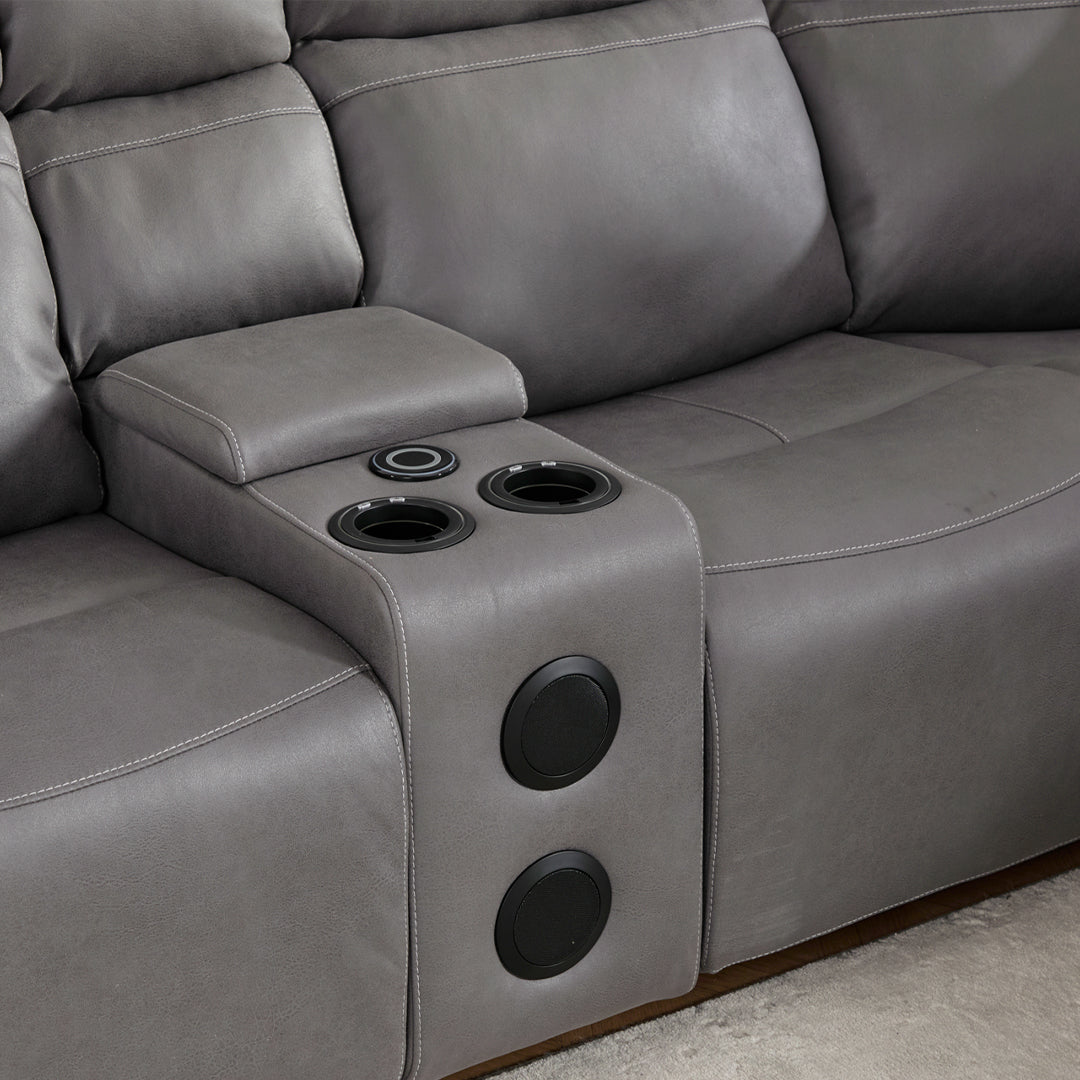 Hugo Fabric Electric Recliner Corner Sofa With Cup Holders - Modular (Left and Right Hand) Preimum Range Quality Corner Sofa With Cooling-Cup Holders/Bluetooth Speakers/Wireless Charging Pad/USB Charging