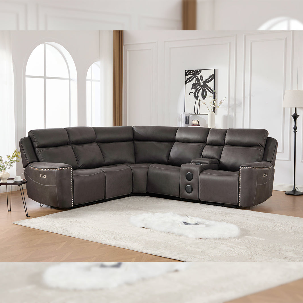 Hugo Fabric Electric Recliner Corner Sofa With Cup Holders - Modular (Left and Right Hand) Preimum Range Quality Corner Sofa With Cooling-Cup Holders/Bluetooth Speakers/Wireless Charging Pad/USB Charging