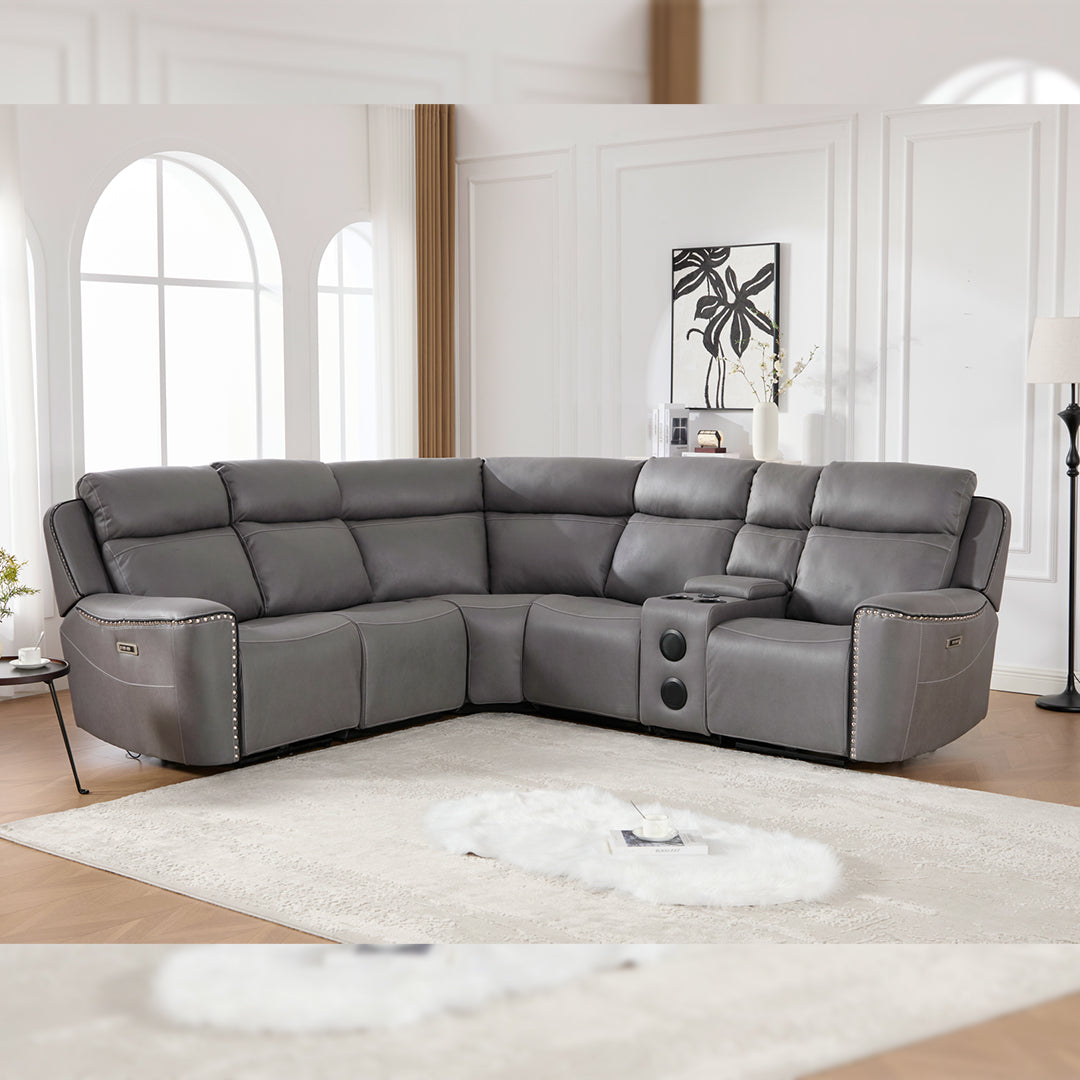 Hugo Fabric Electric Recliner Corner Sofa With Cup Holders - Modular (Left and Right Hand) Preimum Range Quality Corner Sofa With Cooling-Cup Holders/Bluetooth Speakers/Wireless Charging Pad/USB Charging