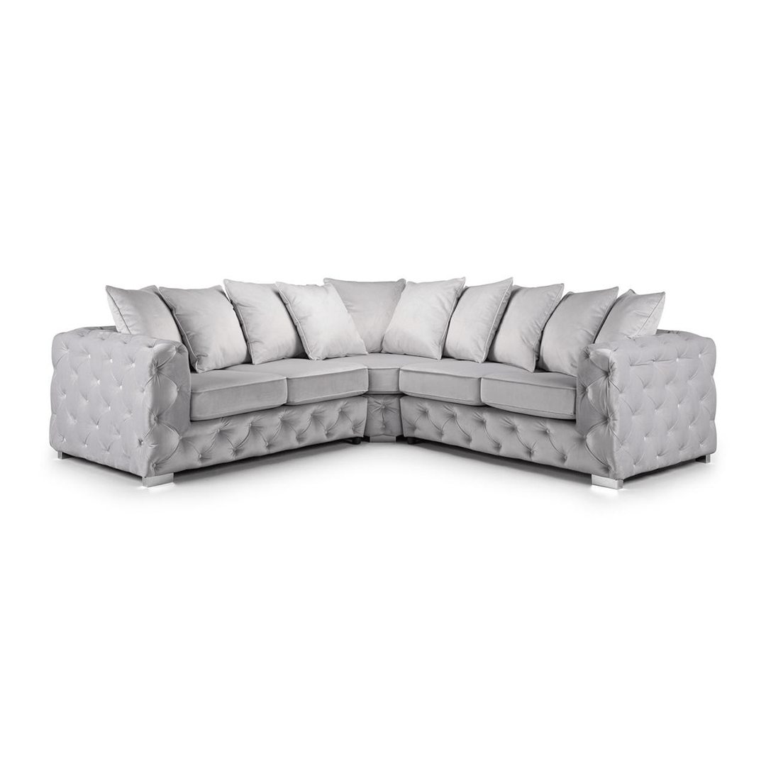 Ashton Range Chesterfield Corner Sofa Silver Plush Velvet