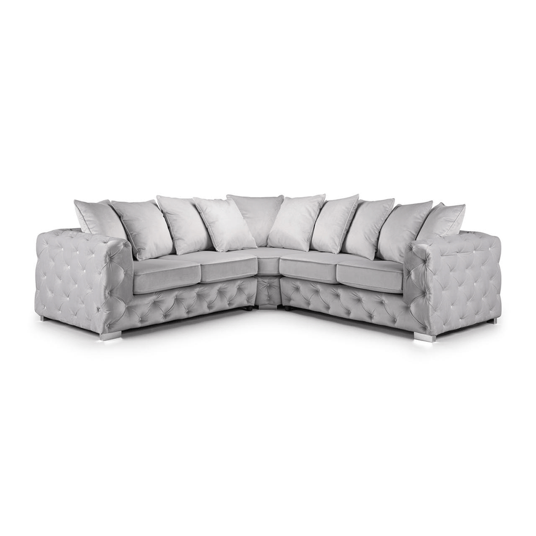 Ashton Range Chesterfield Corner Sofa Silver Plush Velvet
