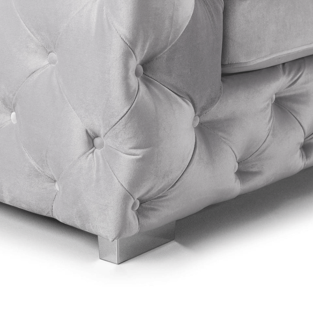 Ashton Silver Plush Fabric Chesterfield 3+2 Sofa Set