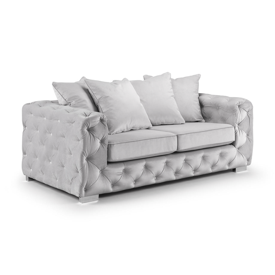 Ashton Silver Plush Fabric Chesterfield 3+2 Sofa Set