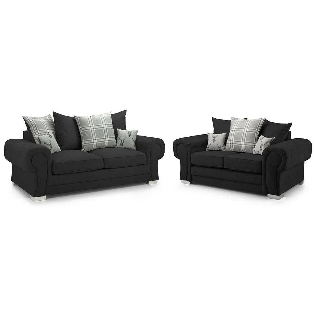 Verona Range Scatter Back 3+2 Seater Sofa Set Black
