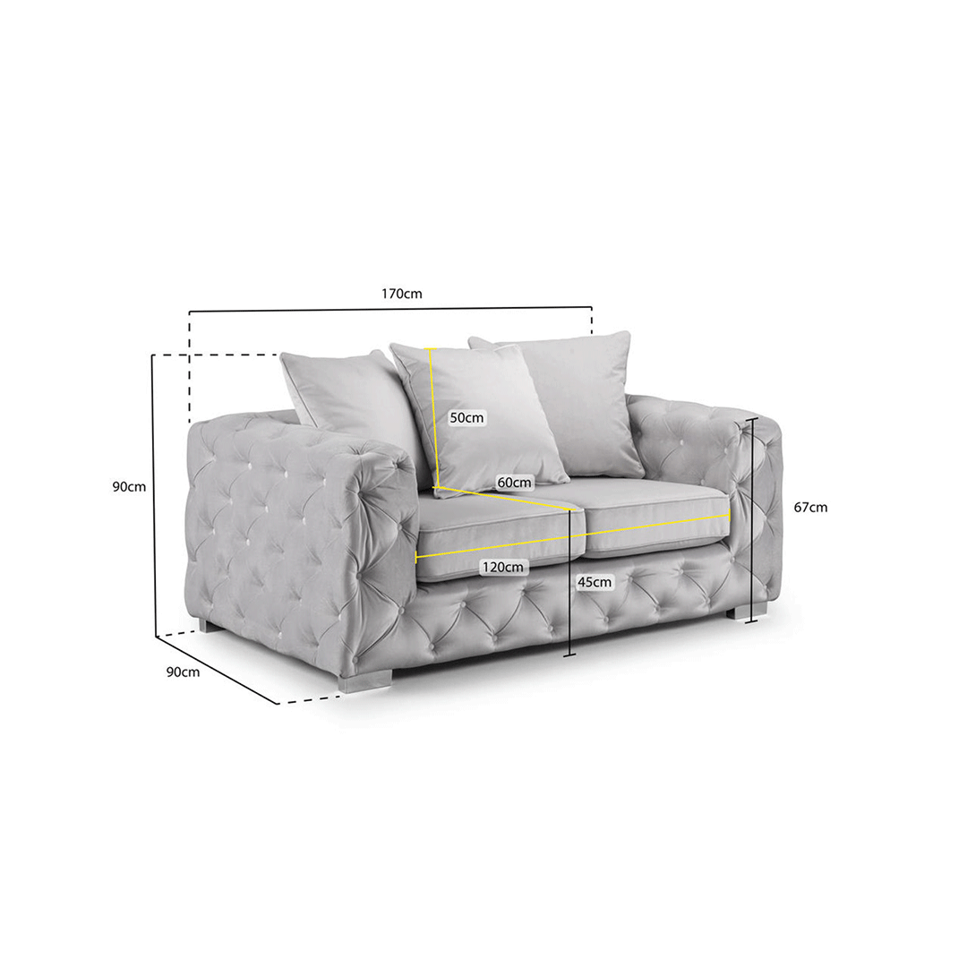 Ashton Silver Plush Fabric Chesterfield 3+2 Sofa Set