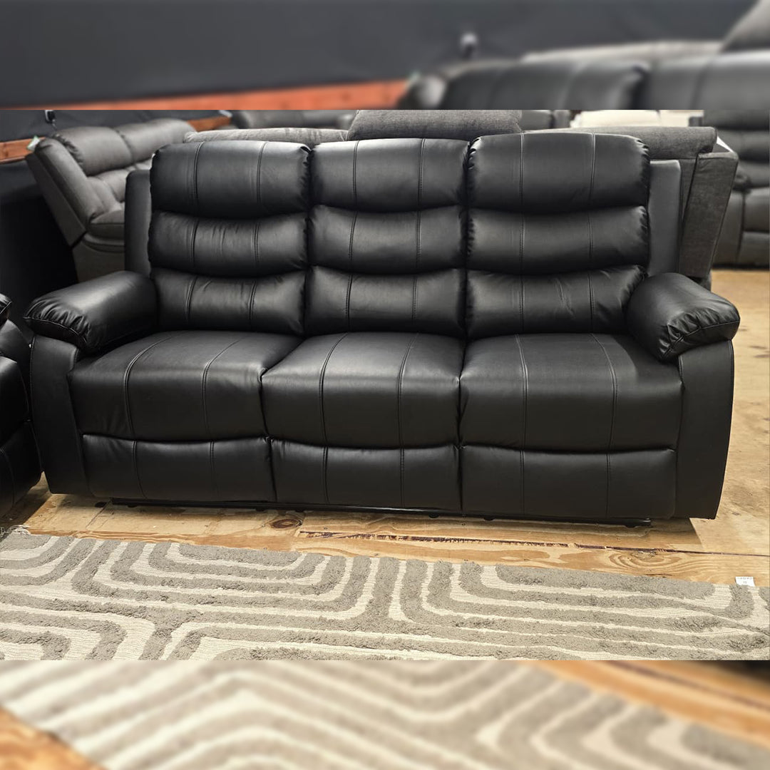 Venice Leather Electric Recliner Sofa With Cup Holders 3+2 Seater(Black/Grey) - USB Charging Ports - 3 and 2 Seater Leather Sofa