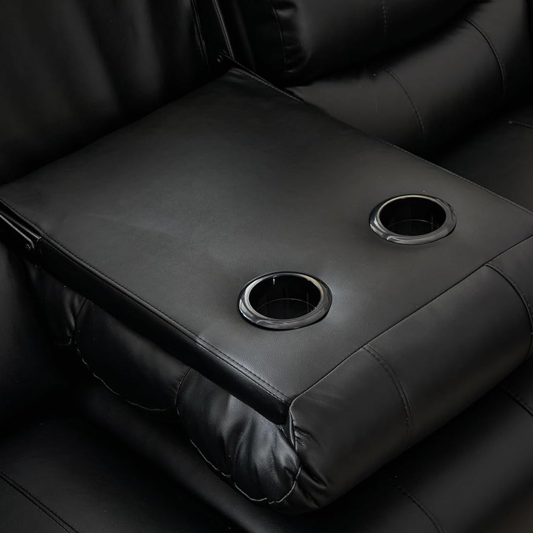 Venice Leather Electric Recliner Sofa With Cup Holders 3+2 Seater(Black/Grey) - USB Charging Ports - 3 and 2 Seater Leather Sofa