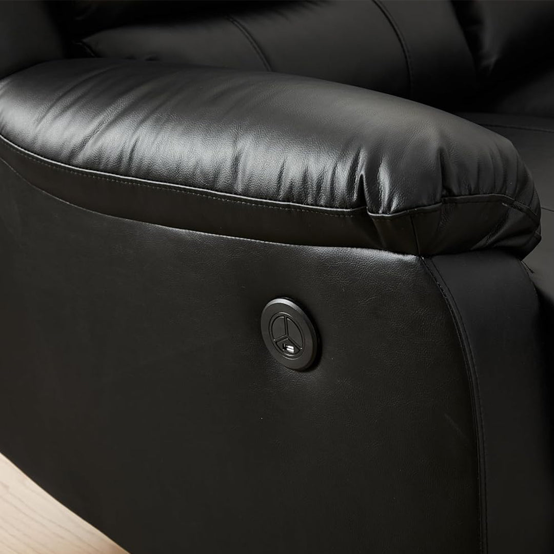 Venice Leather Electric Recliner Sofa With Cup Holders 3+2 Seater(Black/Grey) - USB Charging Ports - 3 and 2 Seater Leather Sofa